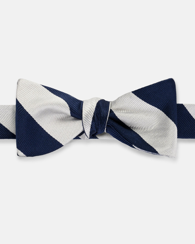 J. PRESS MADE-IN-USA NAVY & SILVER GUARD STRIPE SILK REPP BOW TIE outlook