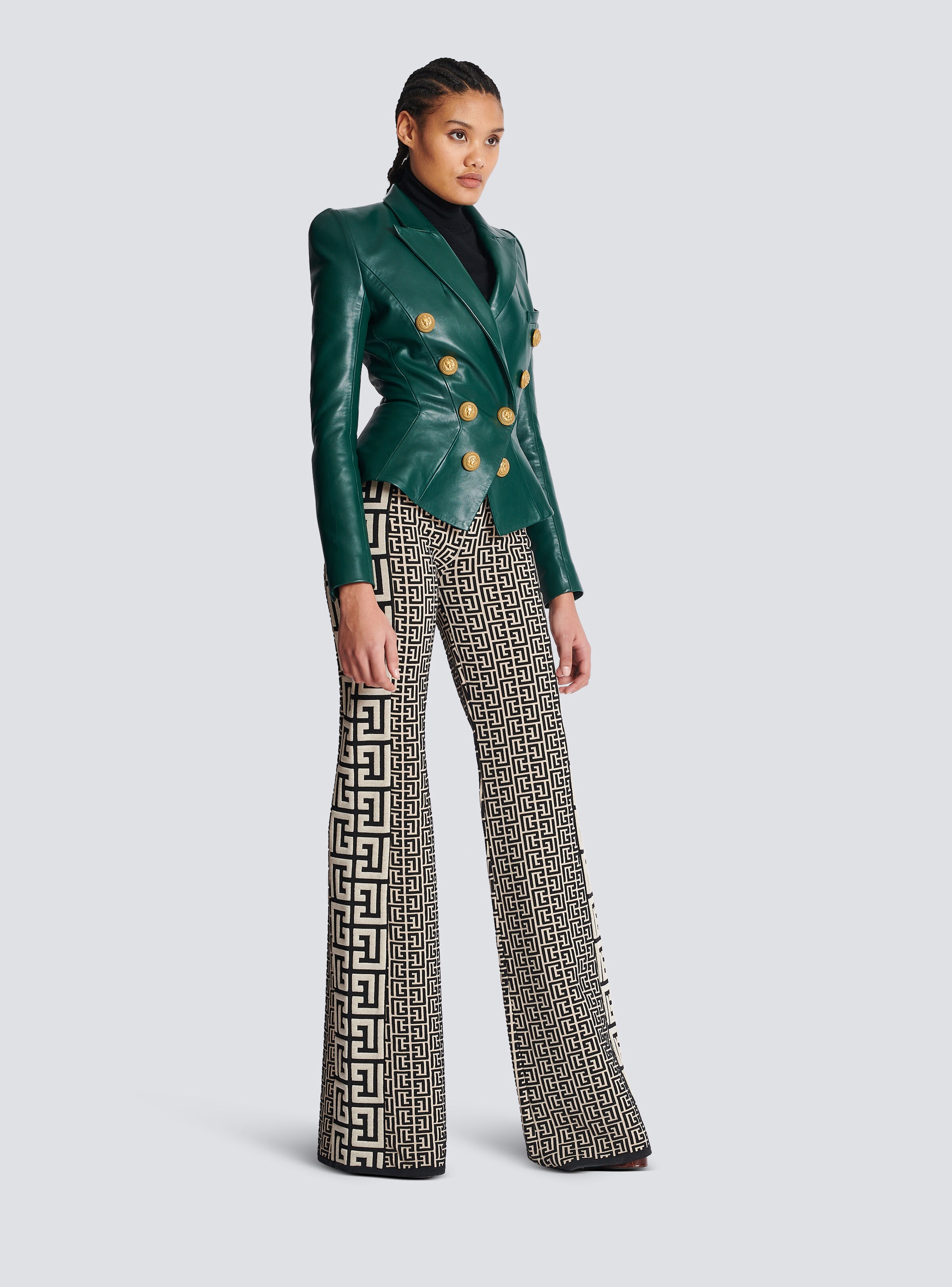 8-button cinched-waist leather jacket - 3