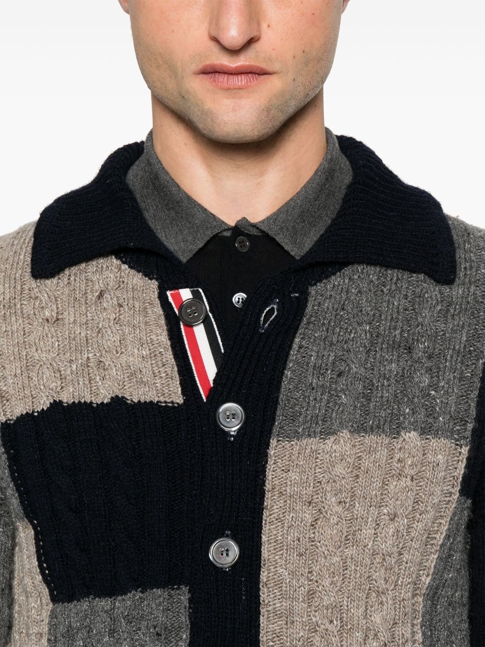 patchwork cable-knit cardigan - 5
