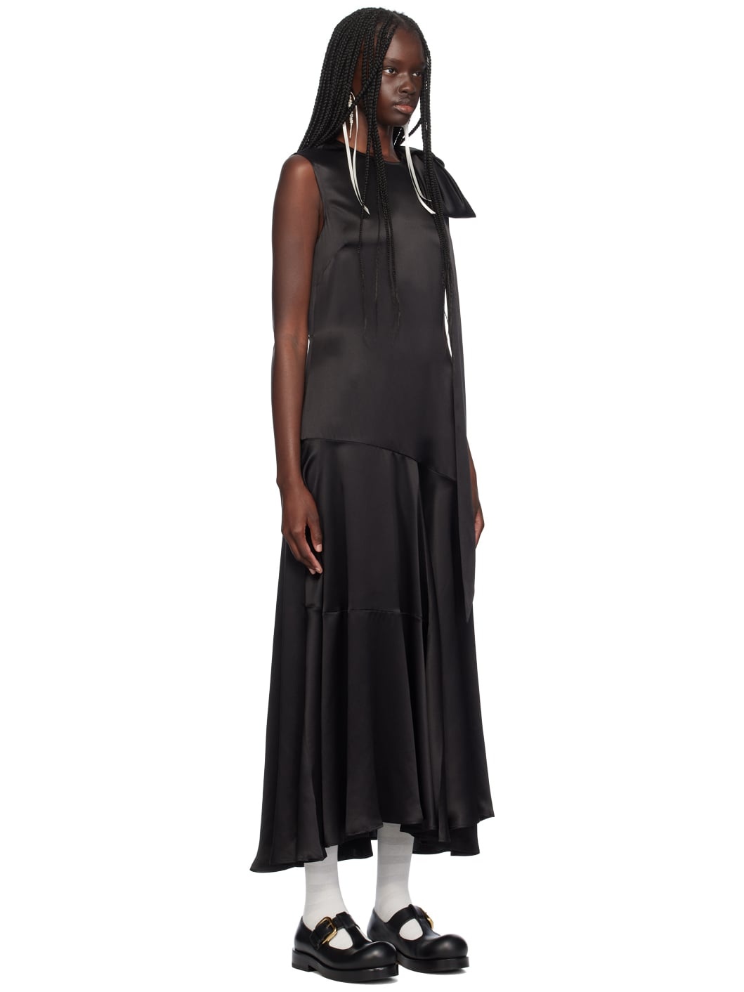 Black Shoulder Bow Sheath Midi Dress - 2