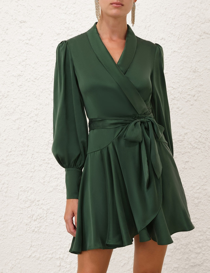 green emerald velvet dress Zimmermann // Green Silk Dancer Wrap Dress – VSP Consignment