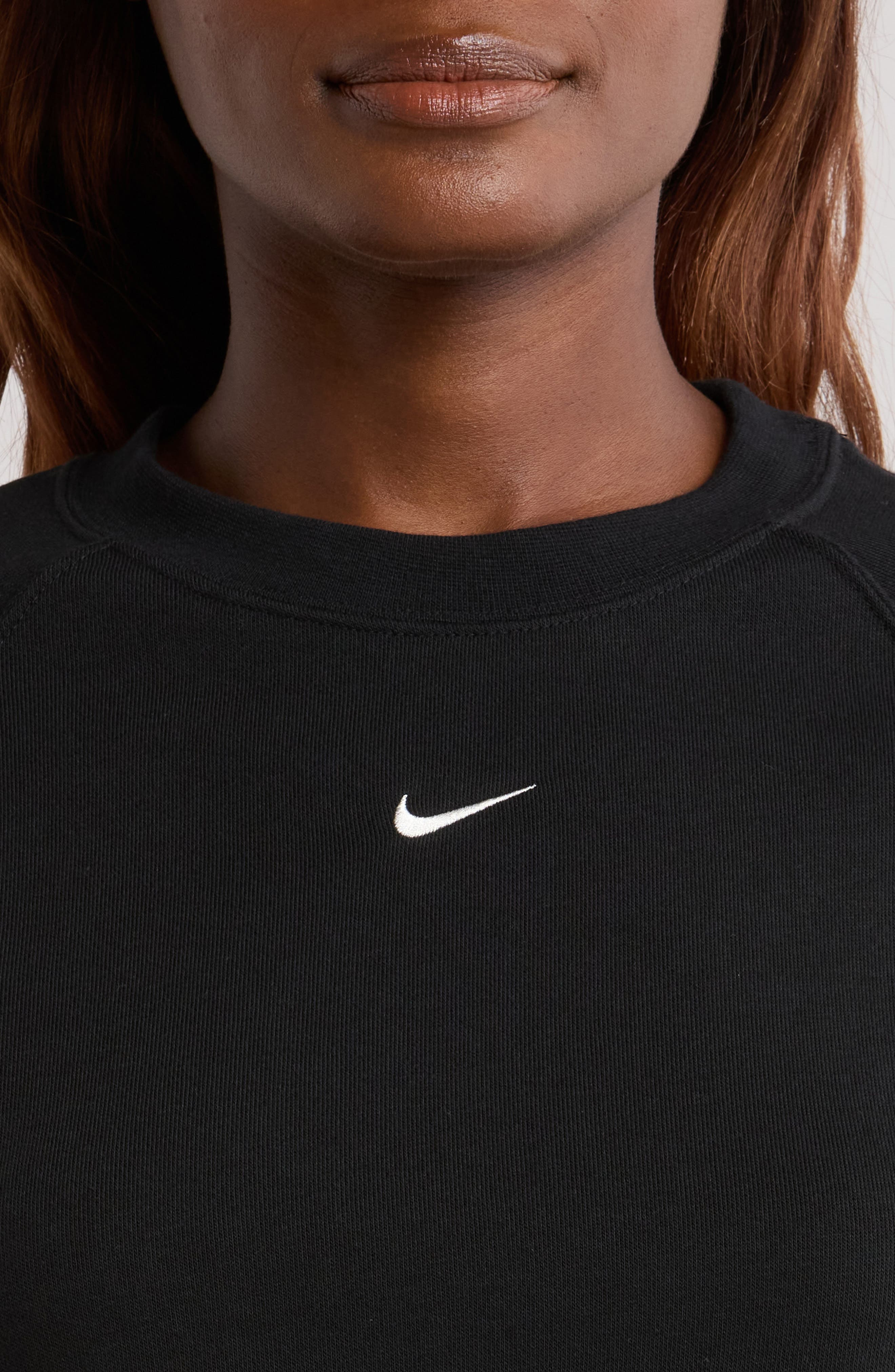 Nike Sportswear Chill Crop Cotton Blend French Terry Top in Black/Sail at Nordstrom - 4