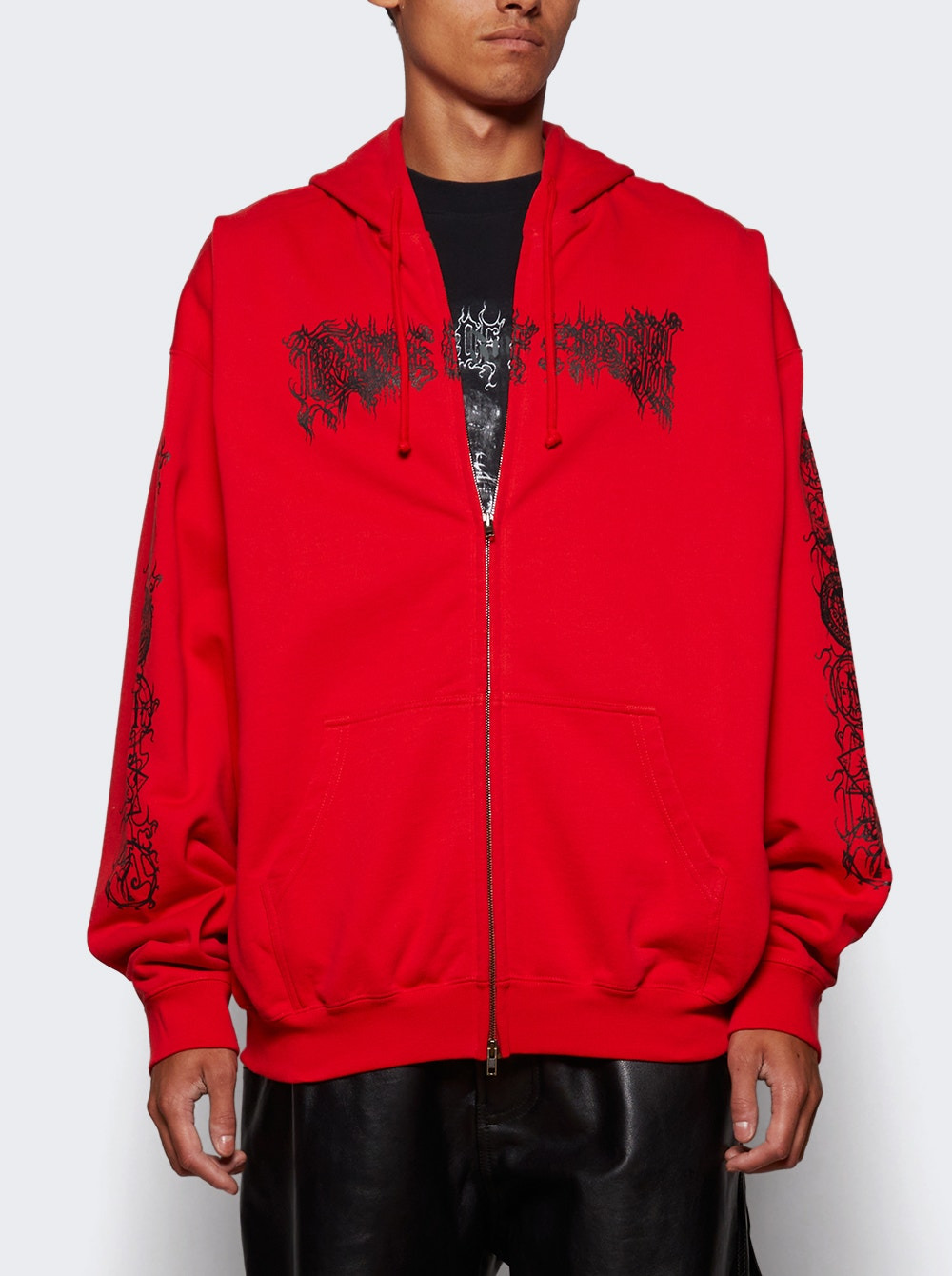 Double Logo Oversized Zip-up Hoodie Red - 2