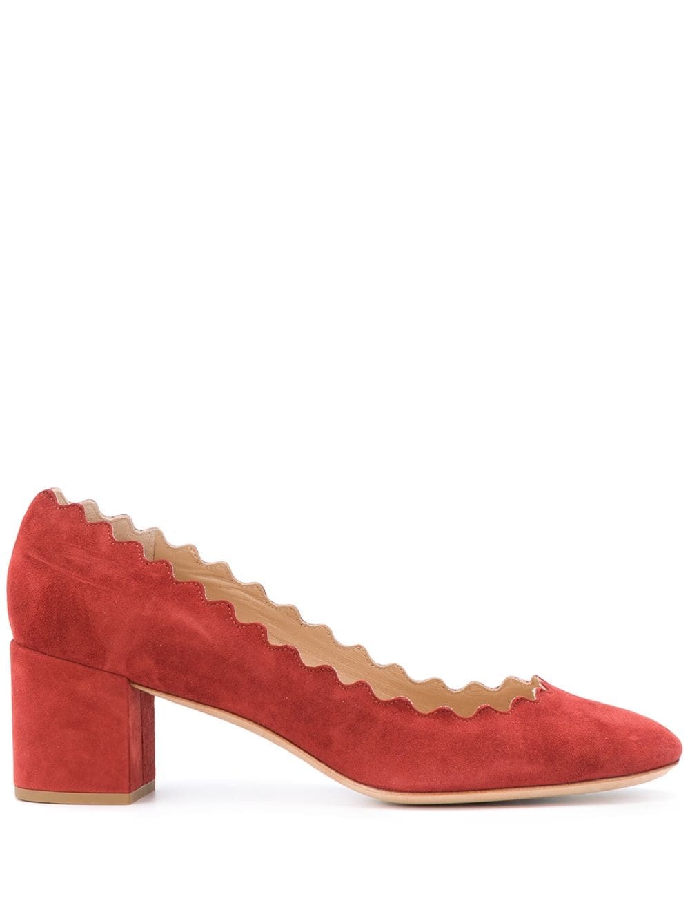 block heel suede shoe with scalloped edging - 1