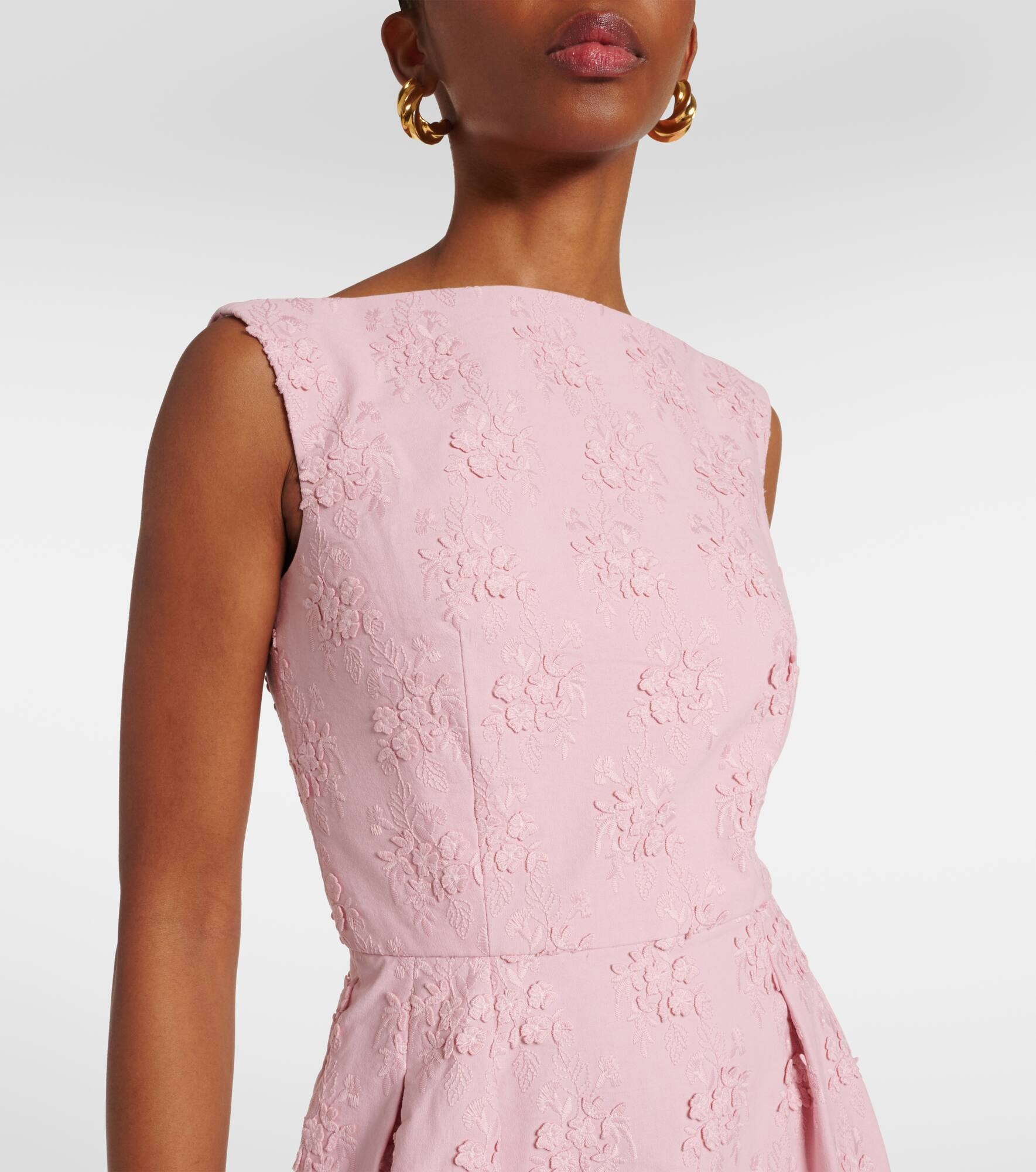 Embroidered floral canvas midi dress - 4