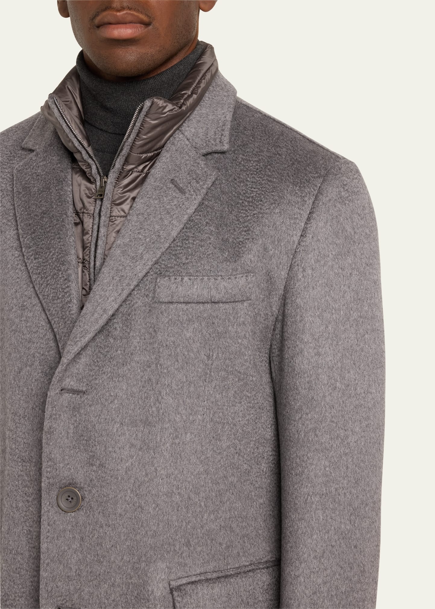 Men's Cashmere Topcoat with Nylon Wind Guard - 5