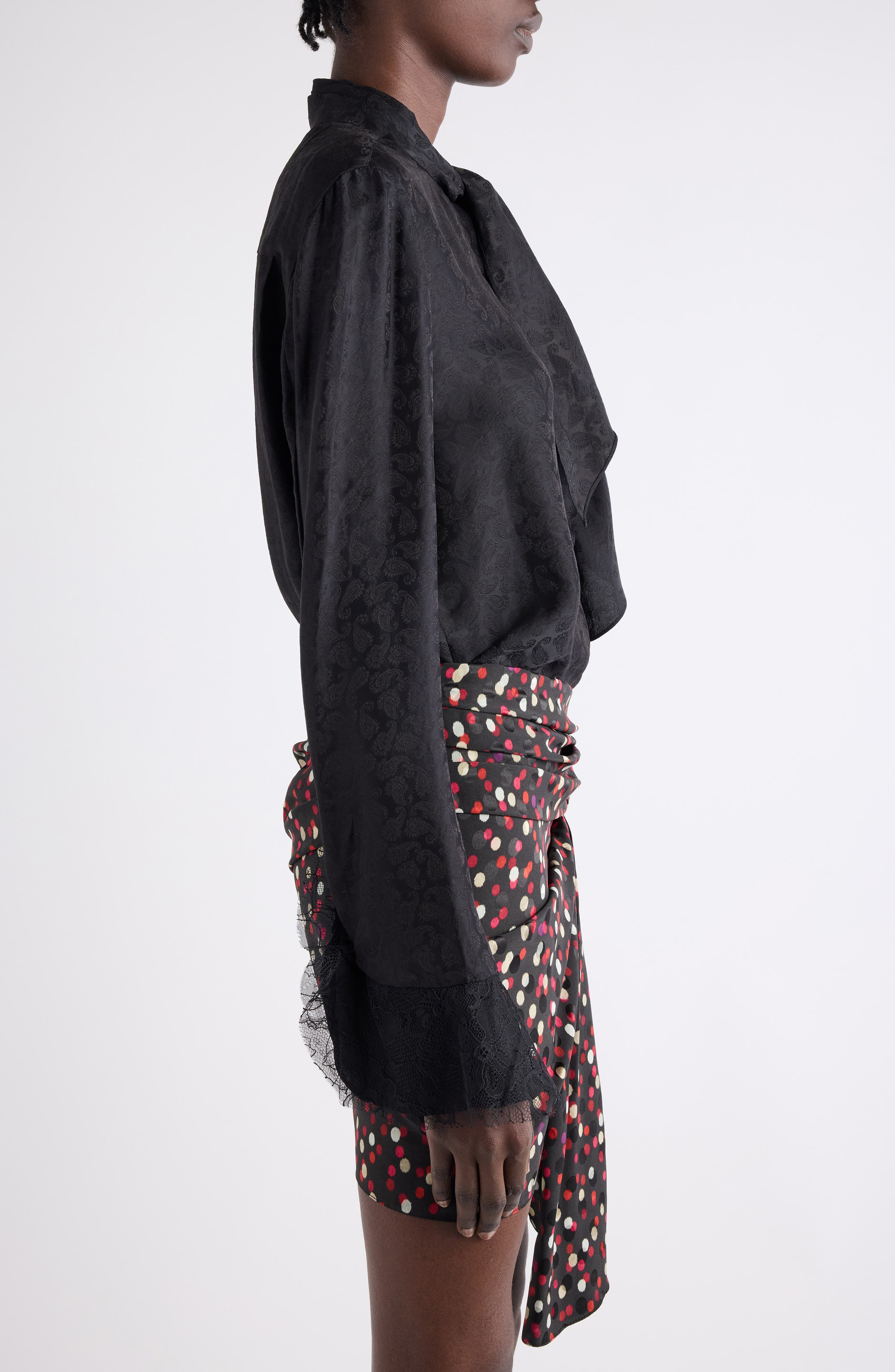 Isabel Marant Raphaella Paisley Tie Neck Top in Black at Nordstrom - 4