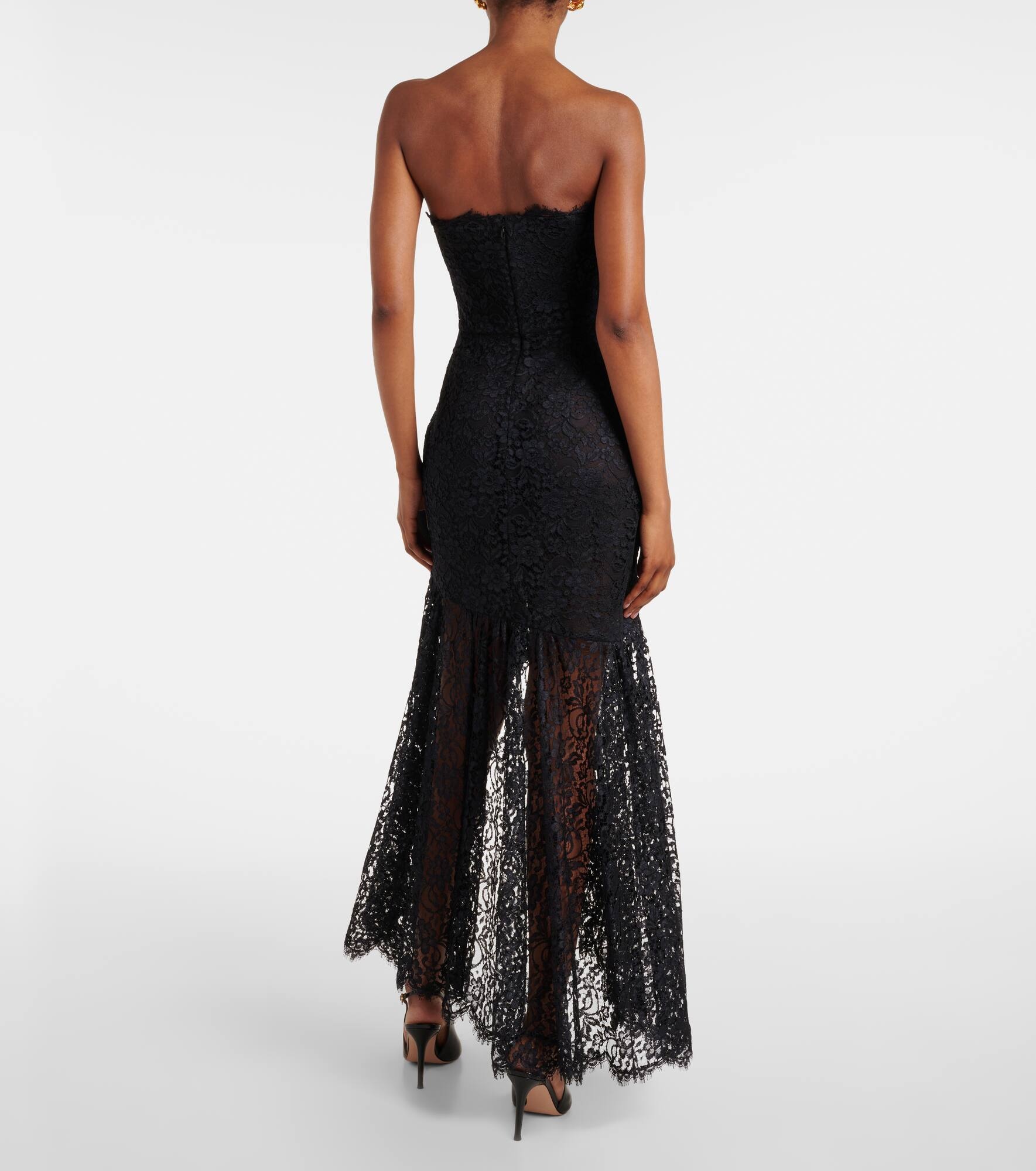 Bow-detail asymmetric lace bustier dress - 3