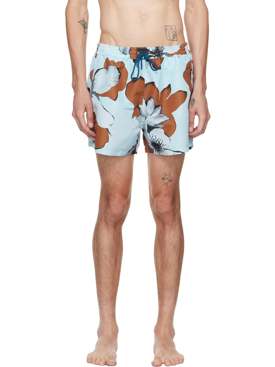 Blue 'Shadow Floral' Swim Shorts - 1