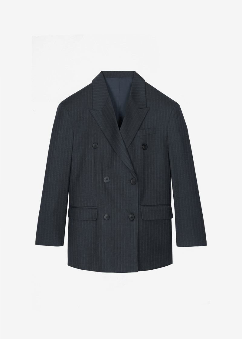 Tarbert Double-Breasted Blazer - Grey/White Pinstripe 1