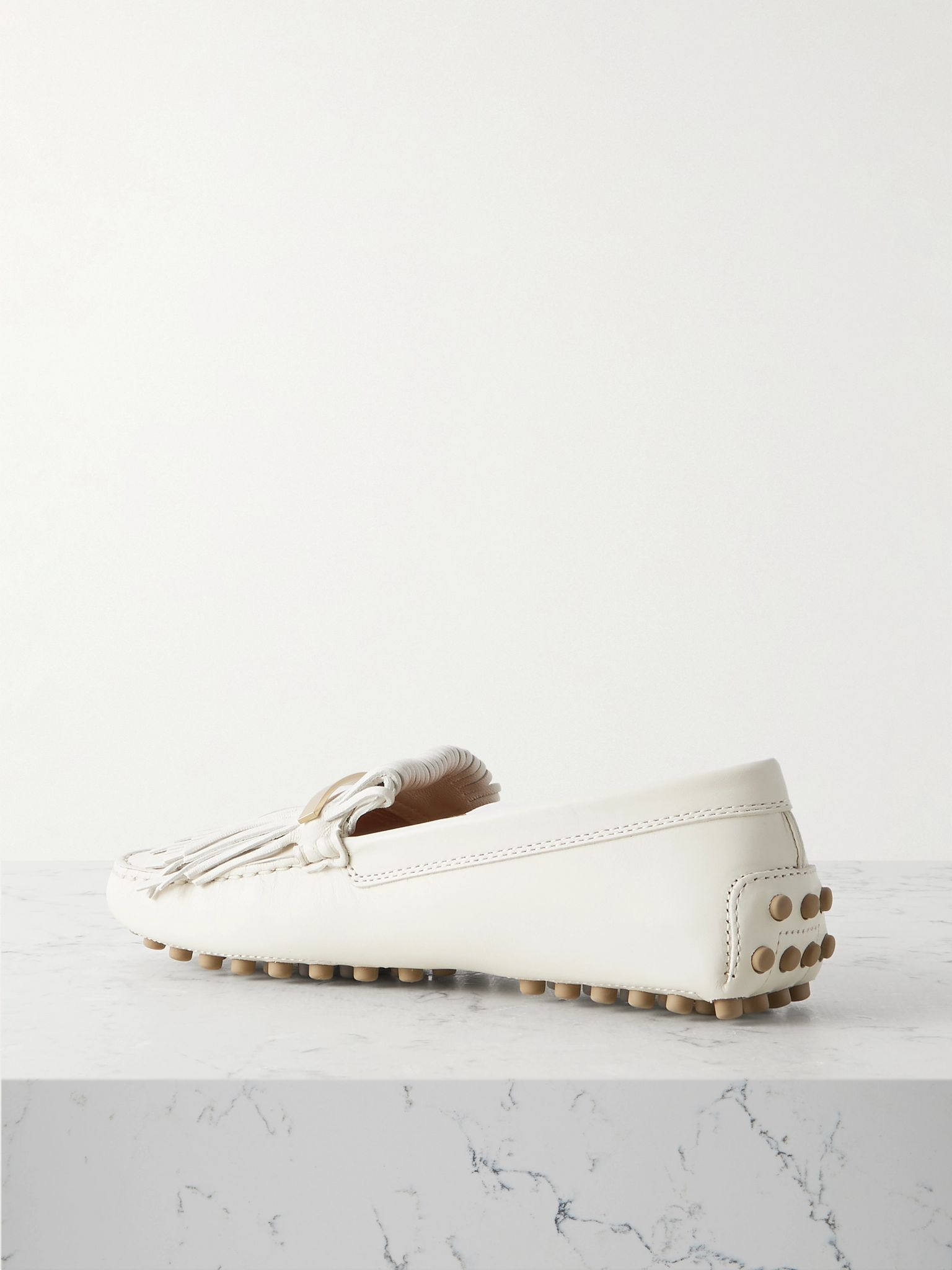 Gommino embellished fringed leather loafers Off-white - 3