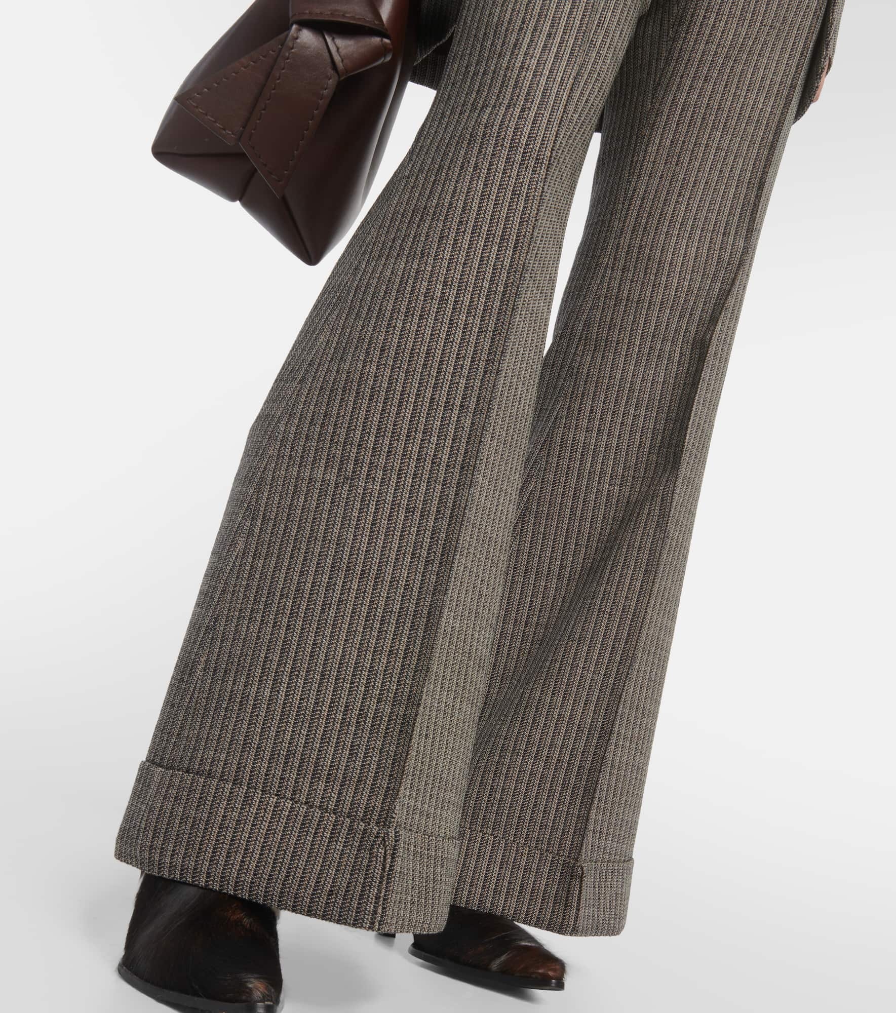 Pinstripe wool-blend flared pants - 4