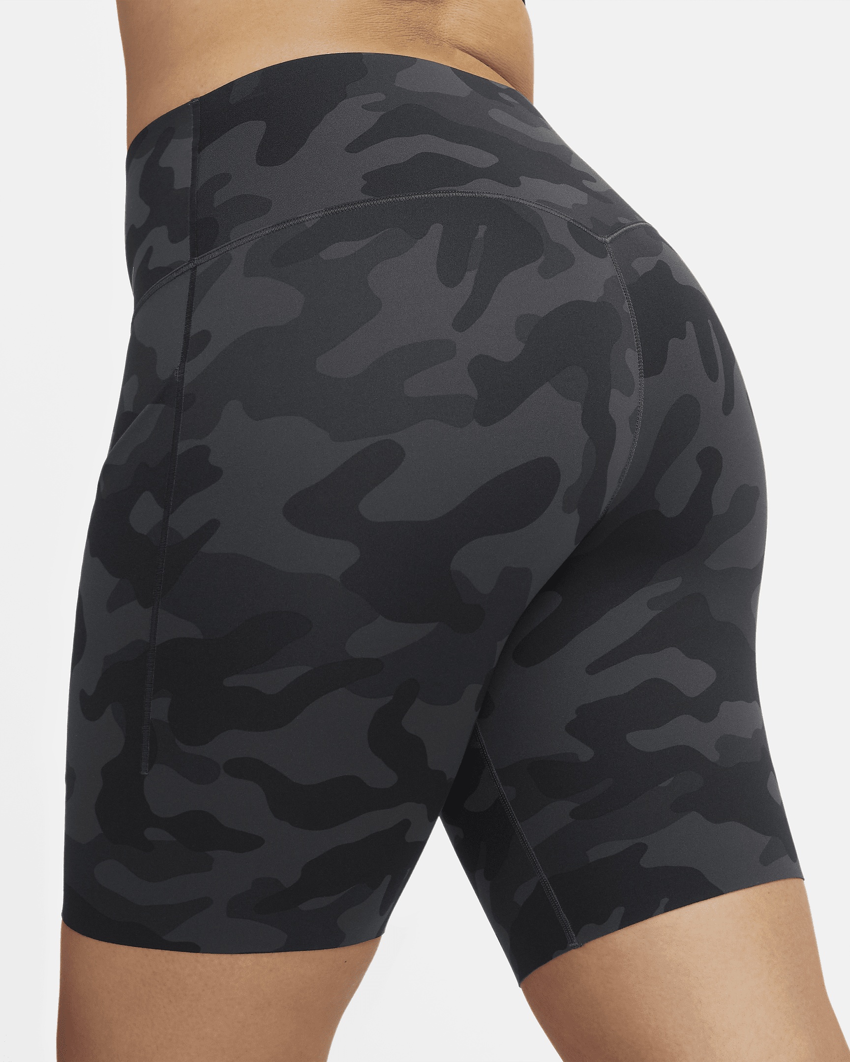 Nike Universa Women's Medium-Support High-Waisted 8" Camo Biker Shorts with Pockets - 6