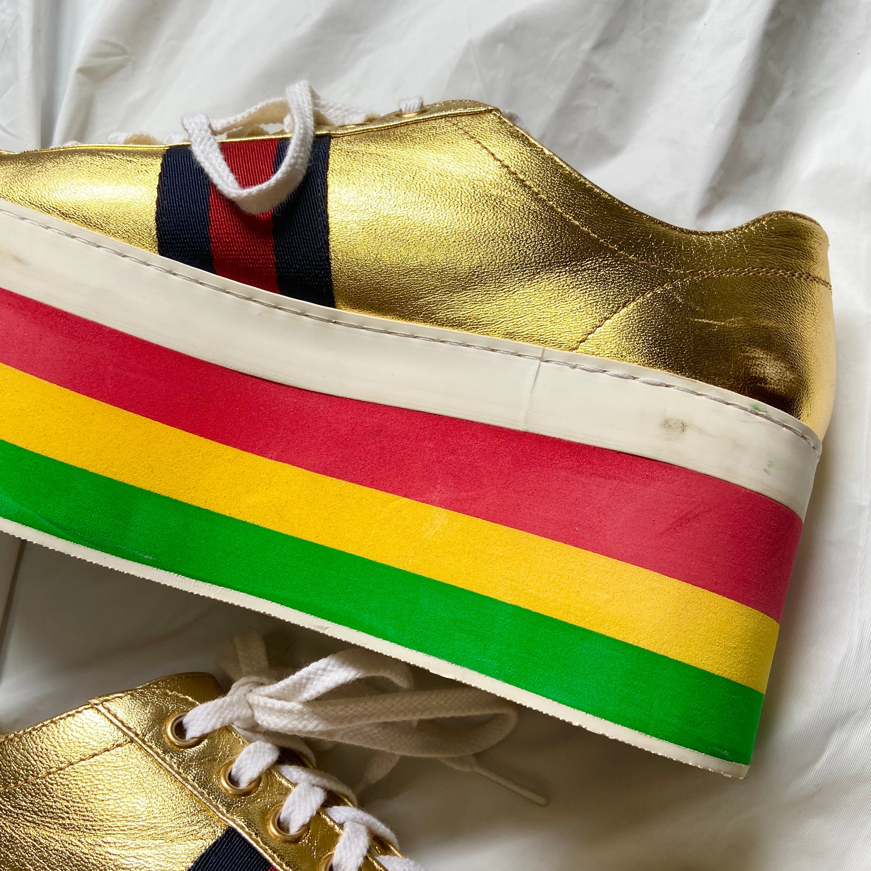 Gucci Peggy rainbow gold platform ace sneaker 38 - 7
