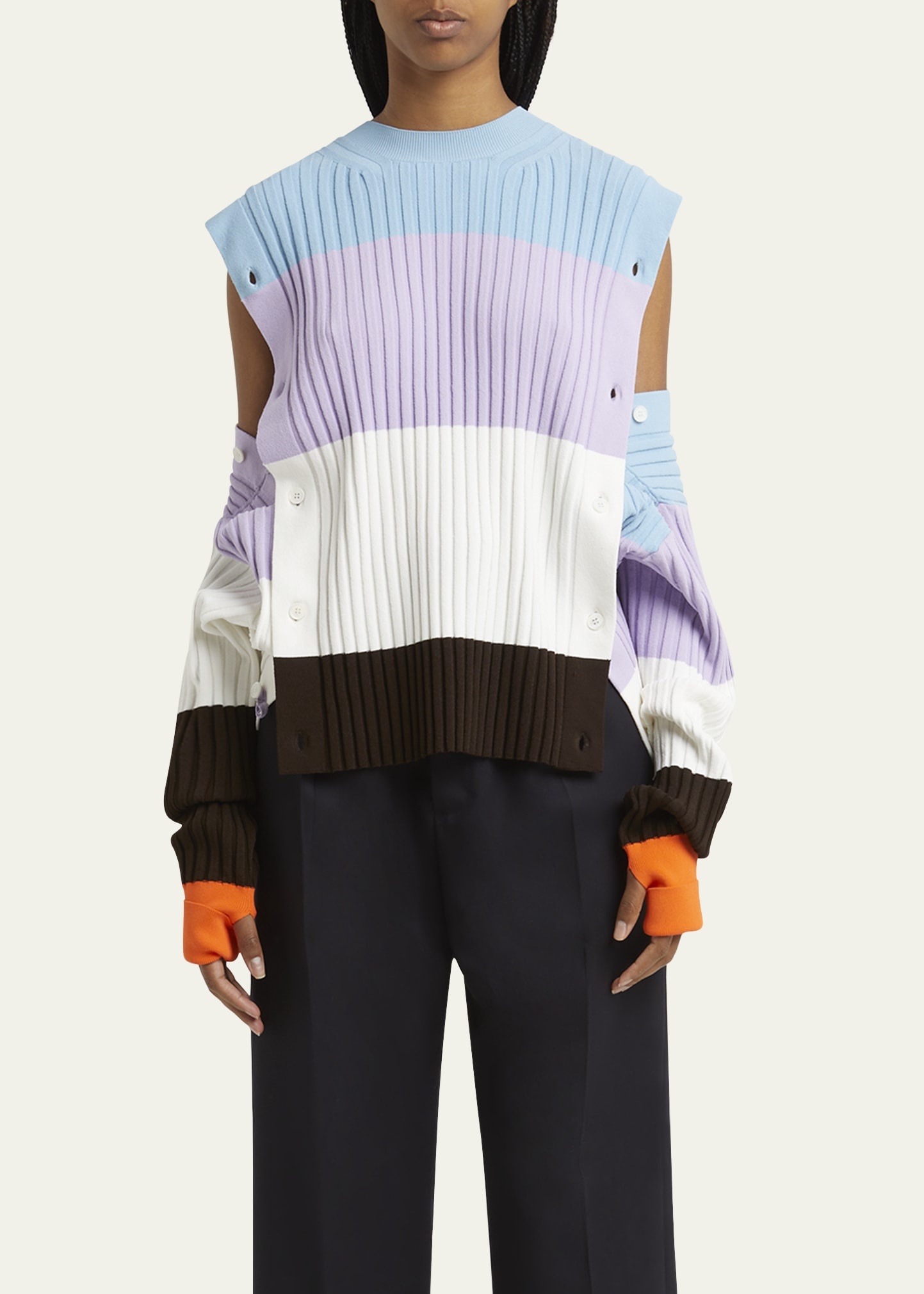 Detachable Ribbed Button Sweater - 4