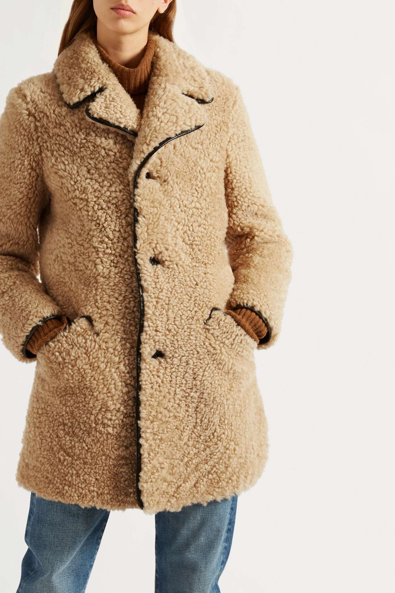 Leather-trimmed shearling coat - 3