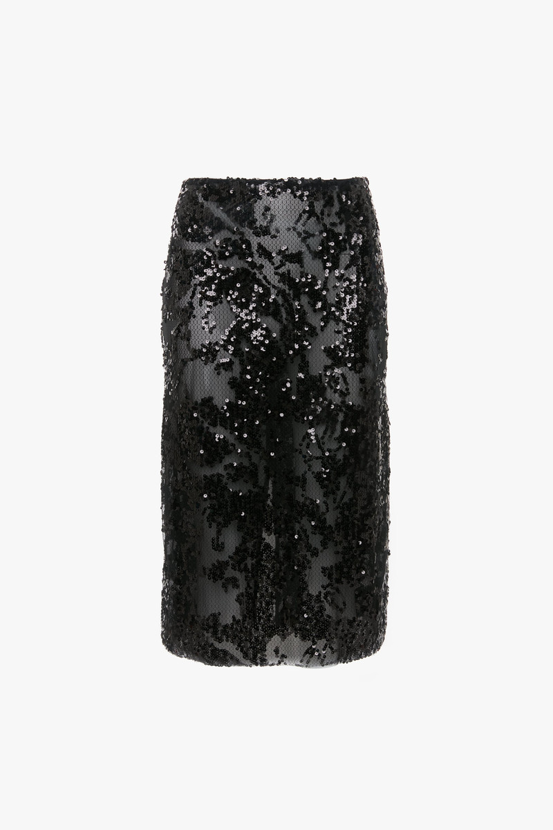Sheer Sequin Pencil Skirt In Black 1
