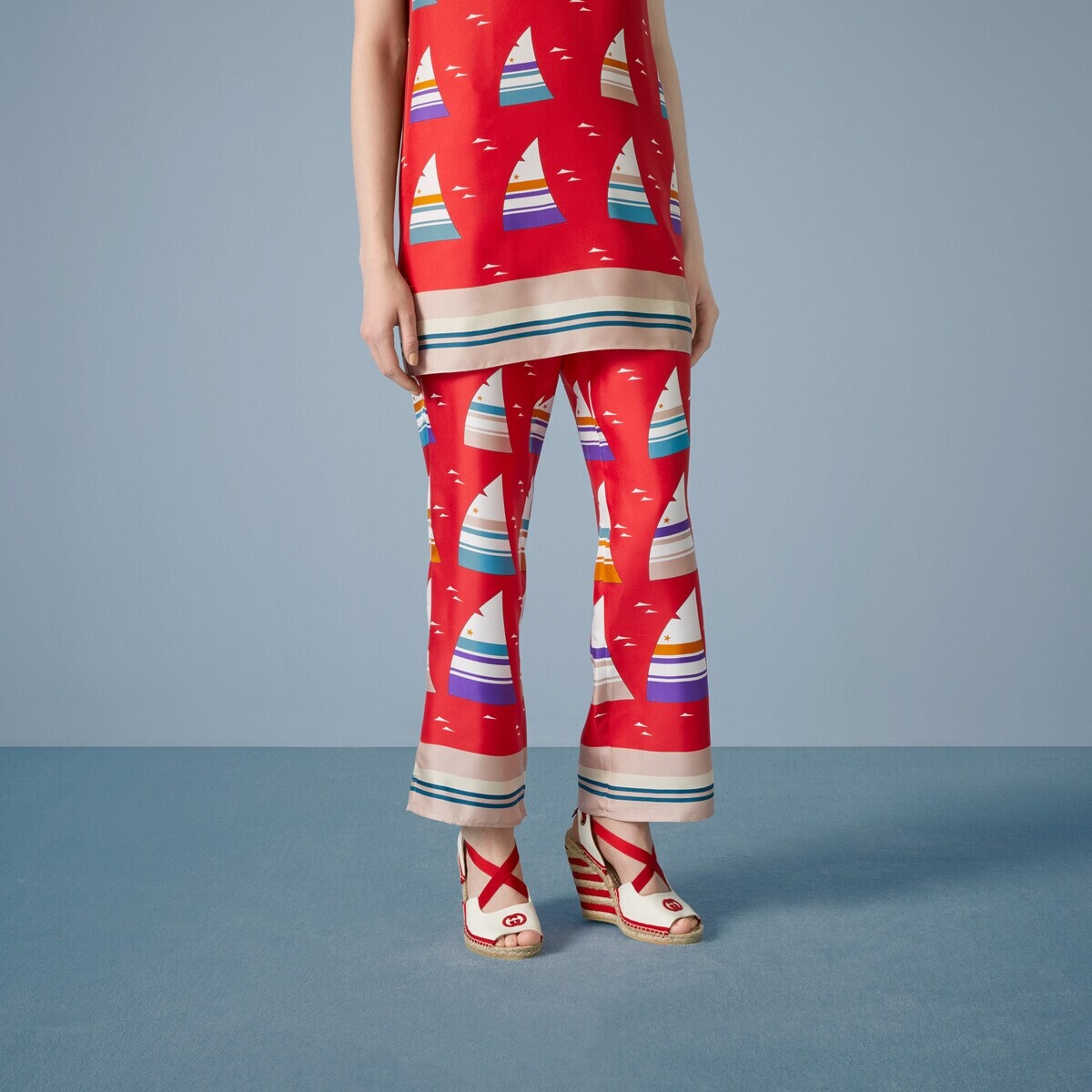 Striped boat print silk pant - 5