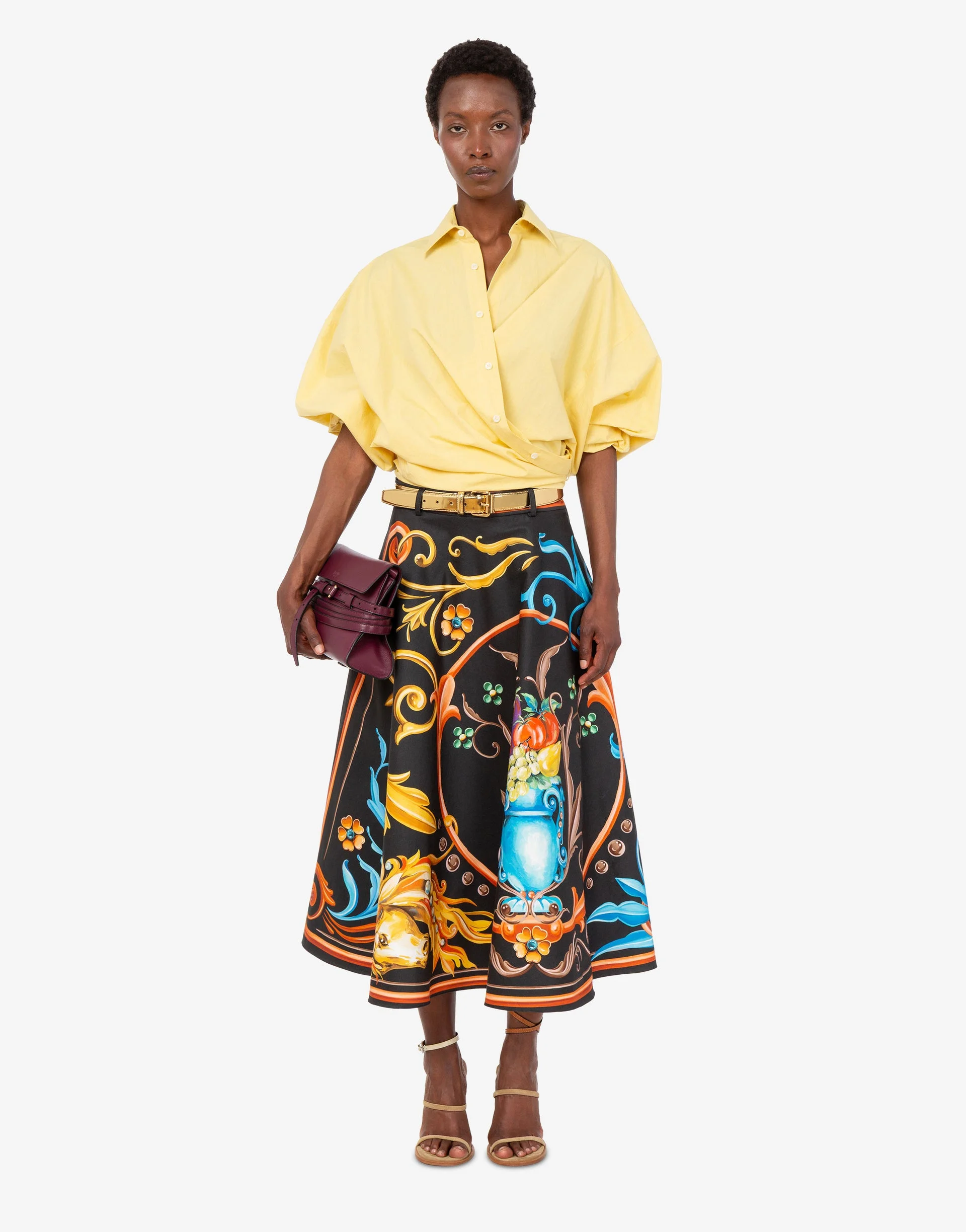 PRINTED COTTON GABARDINE SKIRT - 1
