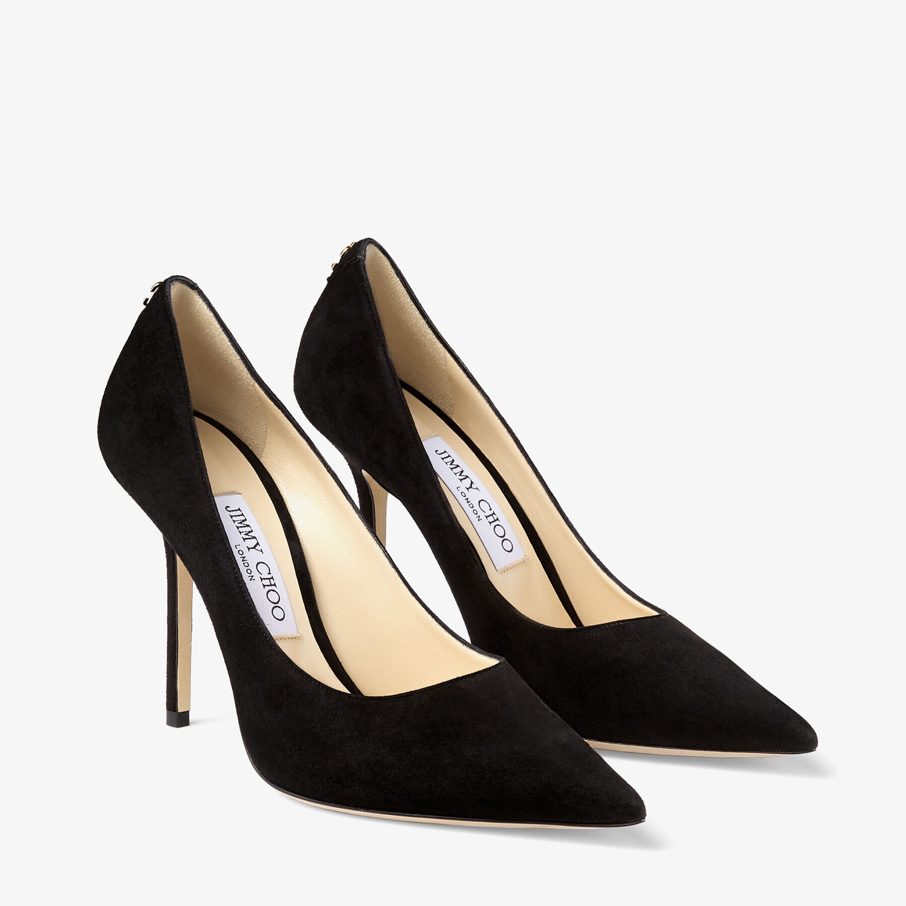 Love 100
Black Suede Pointy Toe Pumps with Jimmy Choo Button - 3
