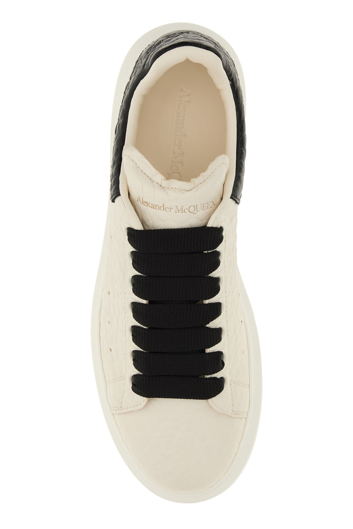 Ivory leather sneakers with black leather heel - 4