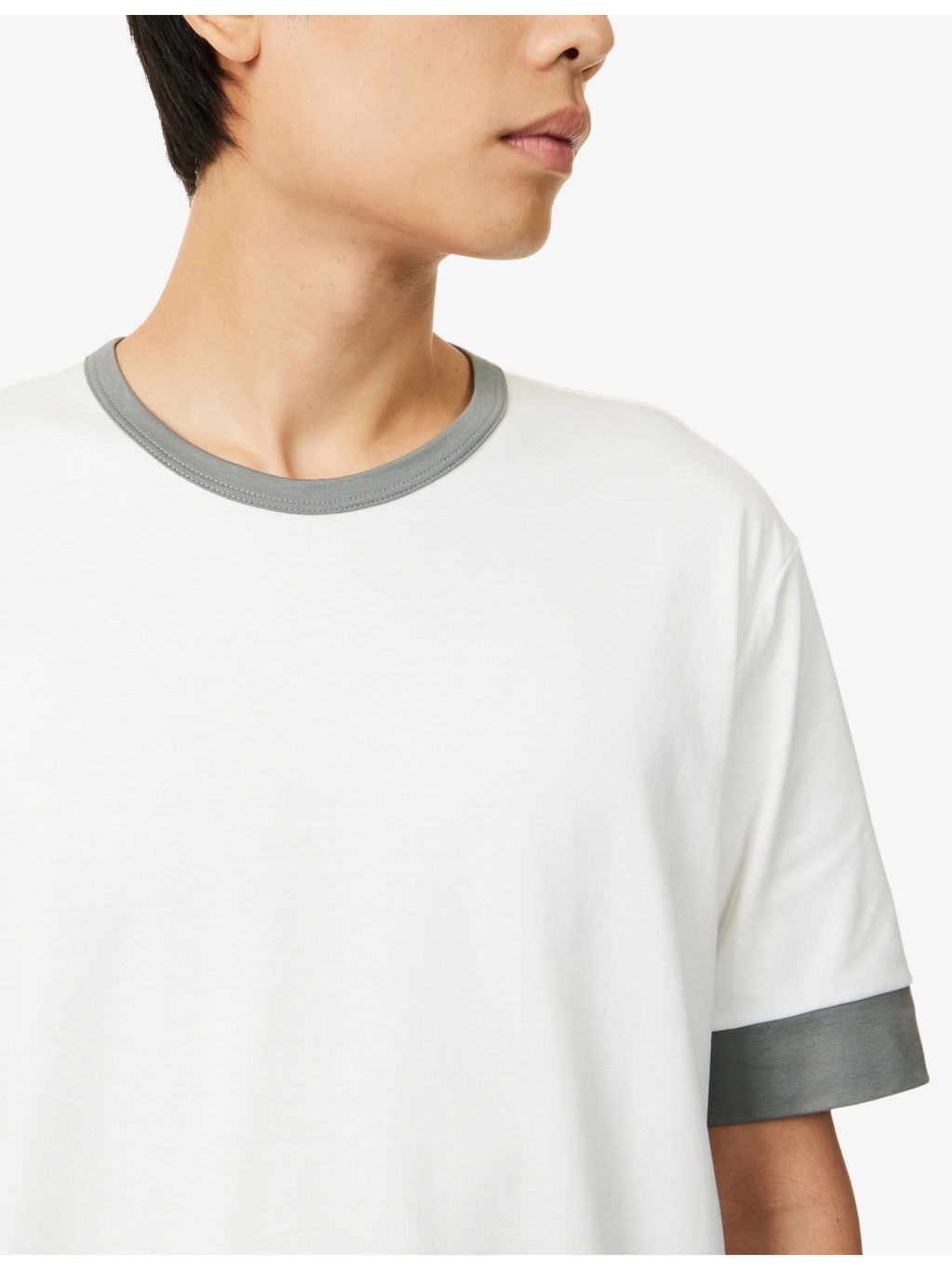Contrast-Trim Crew-Neck Cotton T-Shirt - 5