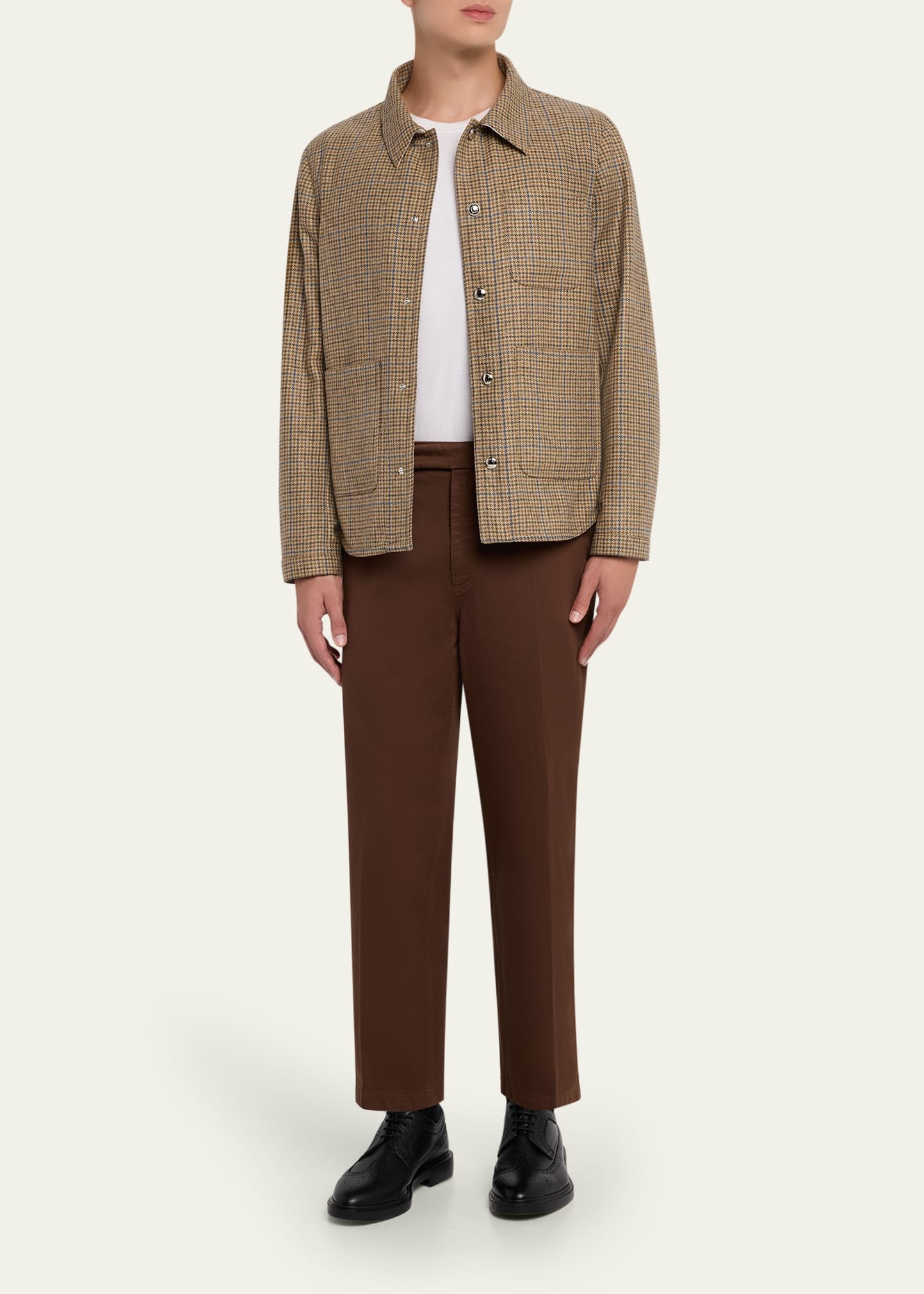 Men's Wool Tweed Houndstooth Snap-Front Overshirt - 2