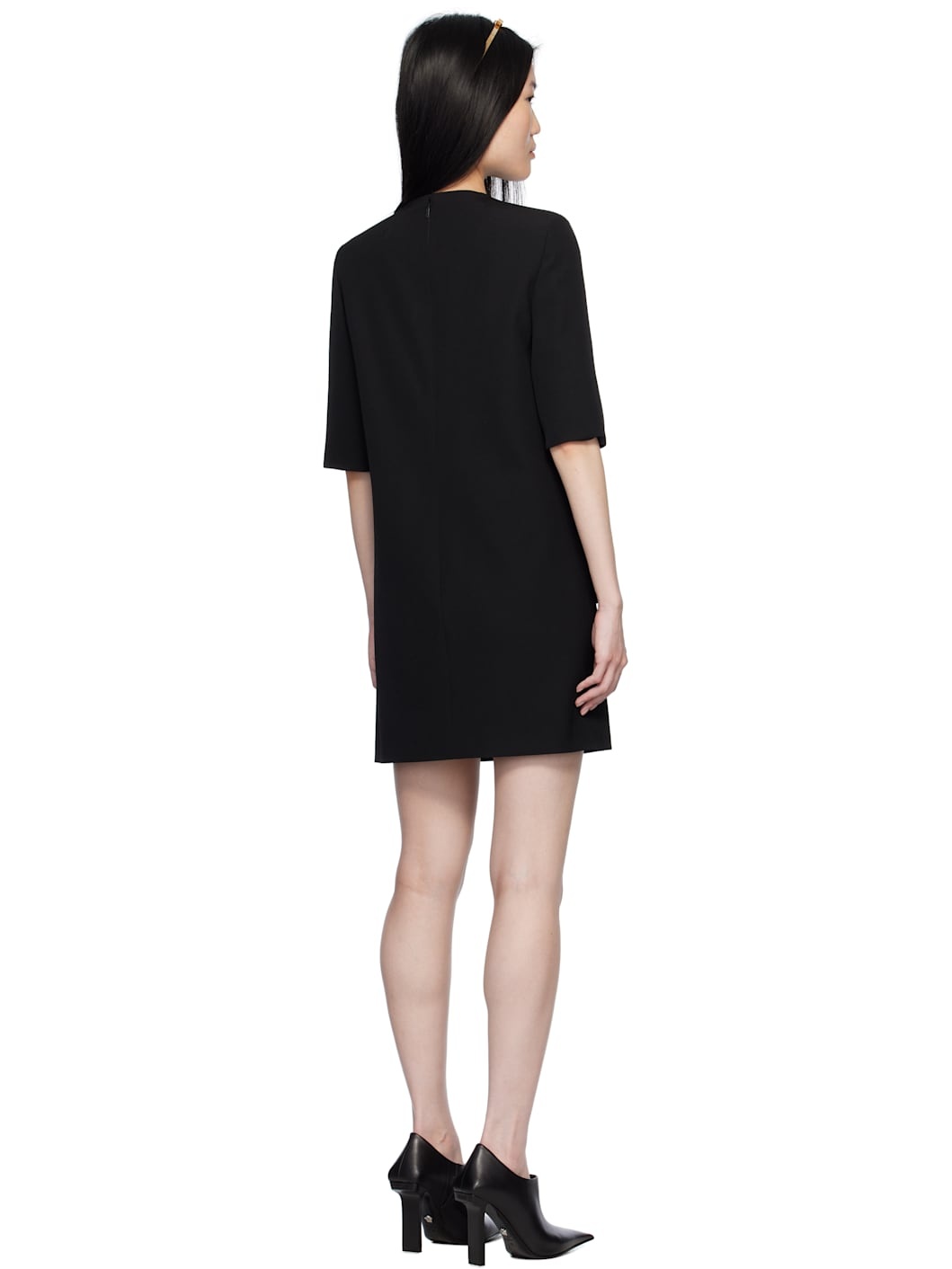 Black Wool Gabardine Shift Minidress - 3