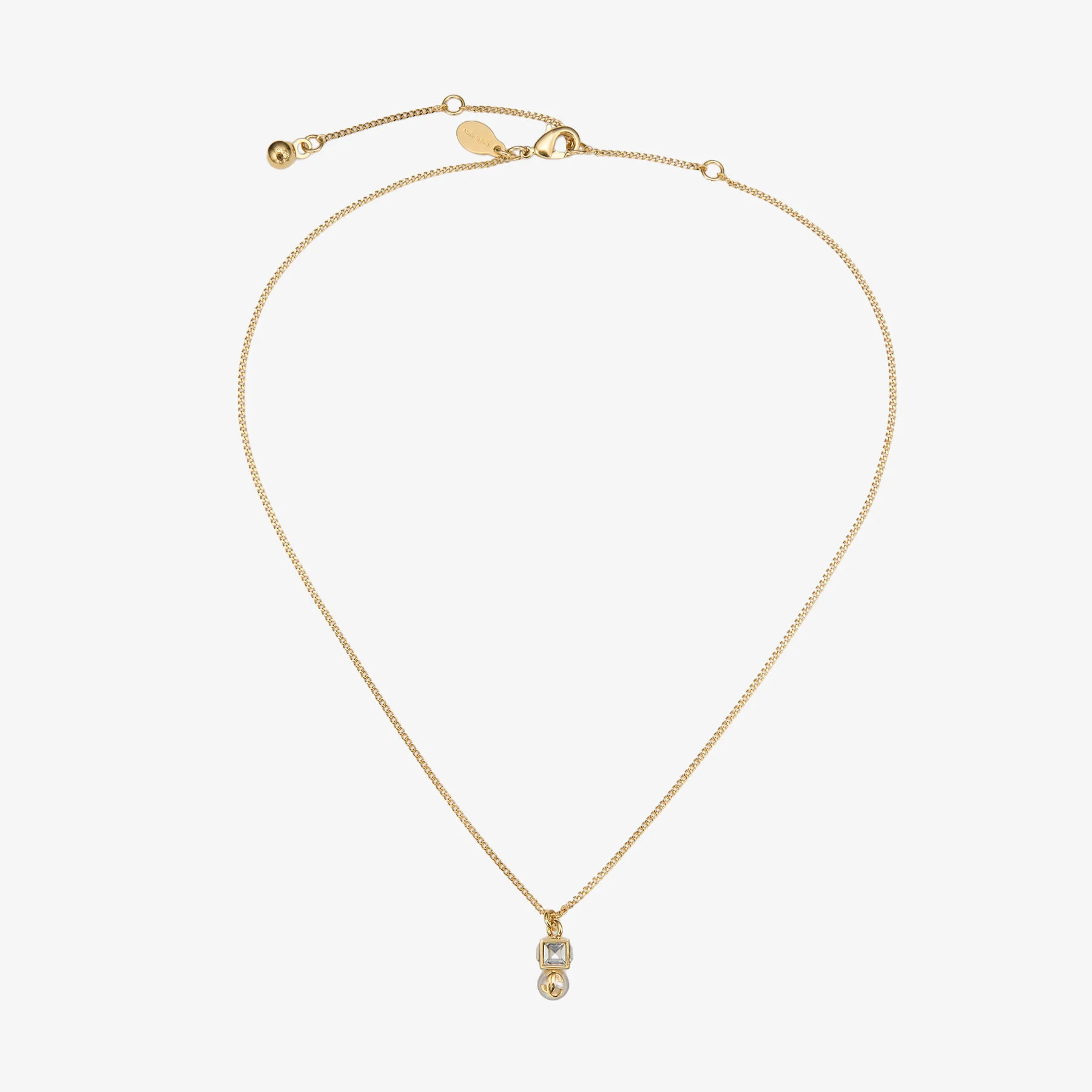 JC Pearl Cube Pendant
Gold Metal Pendant with Pearl and Crystal Cube - 1