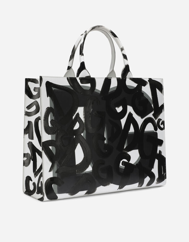 Large calfskin DG Daily shopper with spray-paint graffiti print - 3