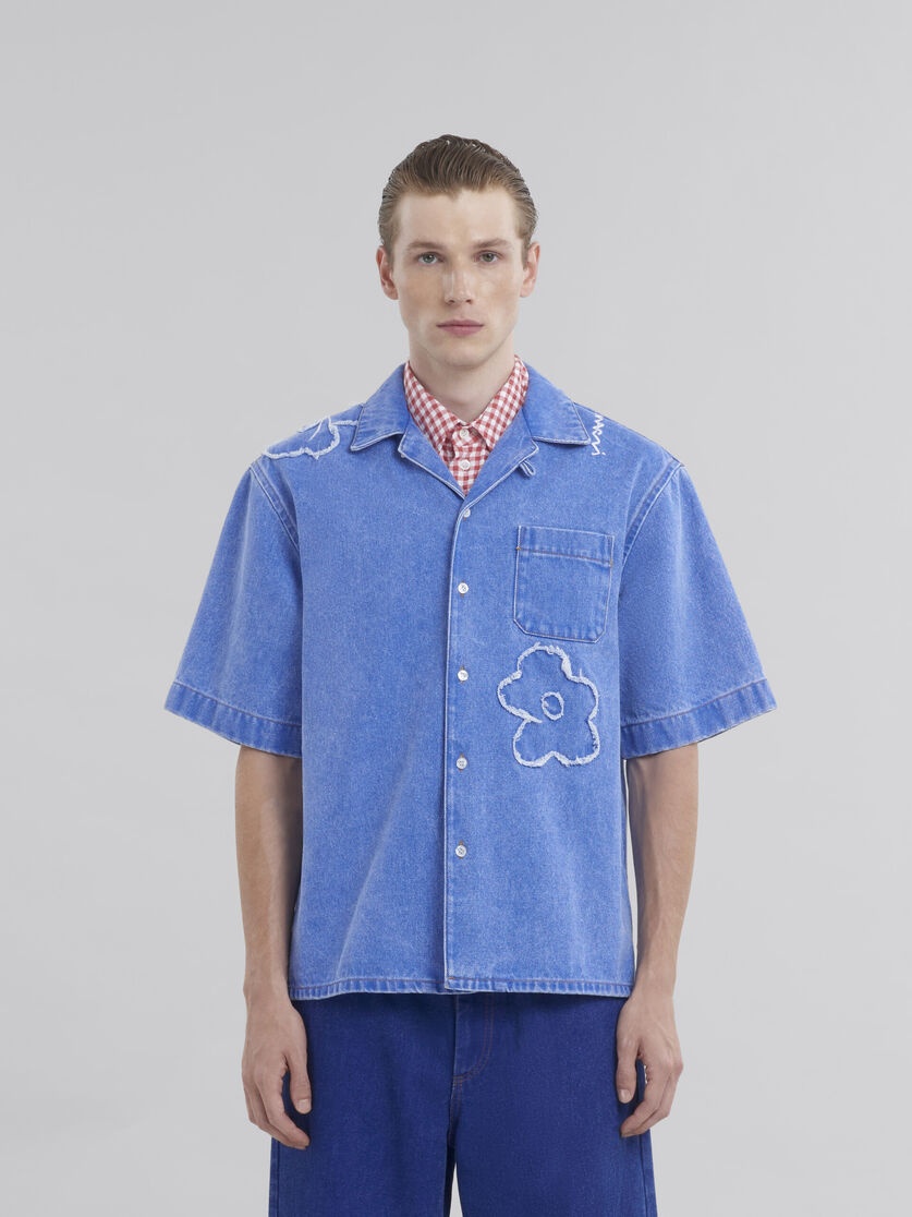LIGHT BLUE BOWLING SHIRT WITH DILLIES PATCH DETAILS - 2