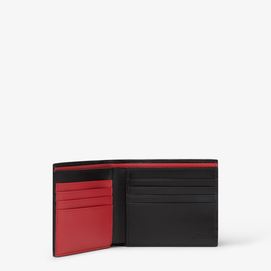 Wallet with eight interior card slots and two compartments for banknotes. Made of black leather with - 2