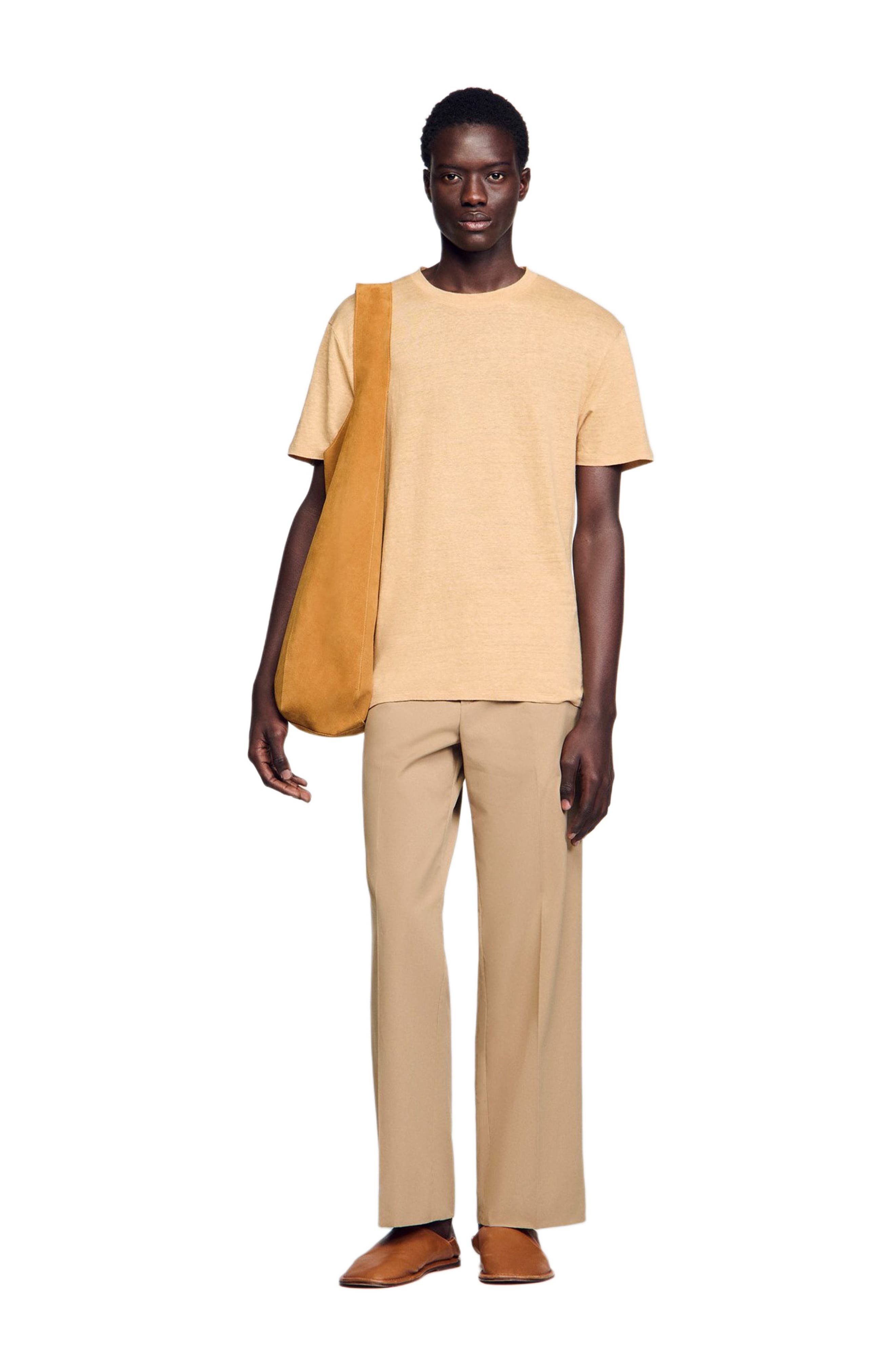 SANDRO Certified linen T-shirt in Nut at Nordstrom - 1