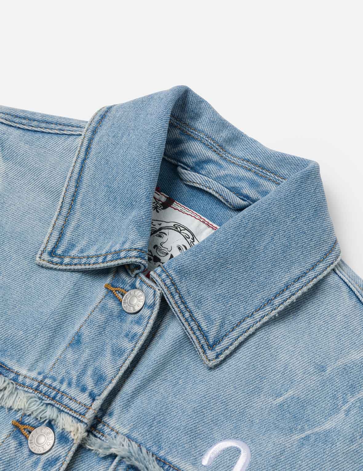 Deconstructed Logo and Seagull Embroidery Oversized Denim Jacket - 5