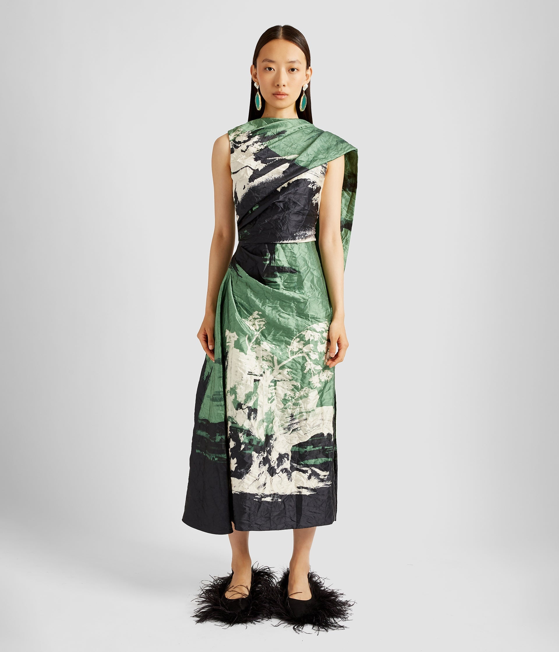 DRAPED SCARF MIDI DRESS - 1