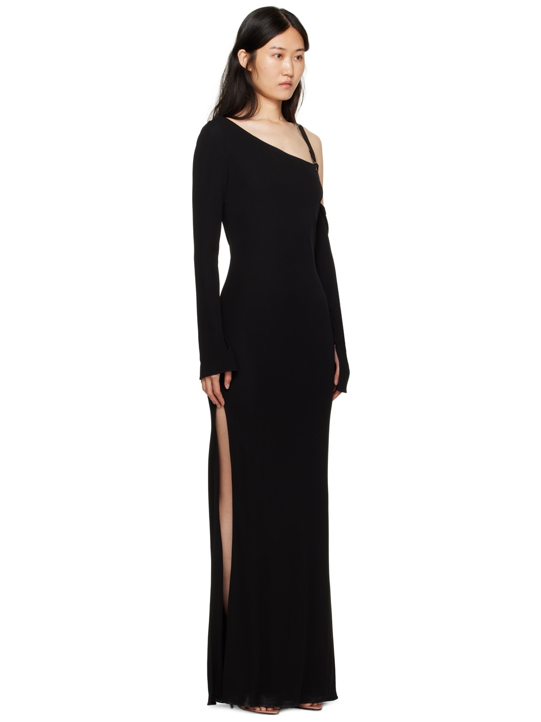 Black Asymmetric Maxi Dress - 2