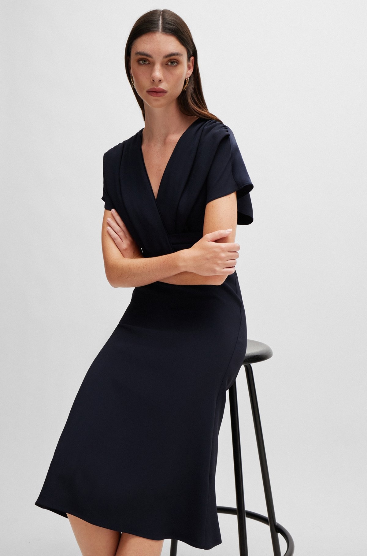 DRAPE-FRONT DRESS IN MATTE SATIN - 6