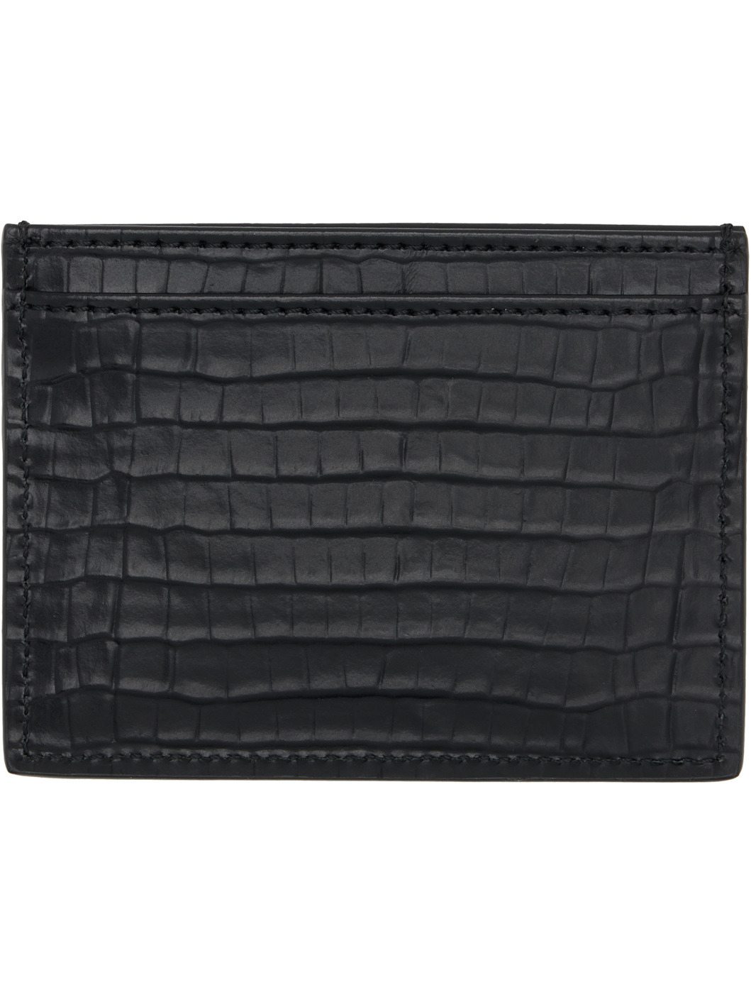 Black Flat Mini Croc Card Holder - 2