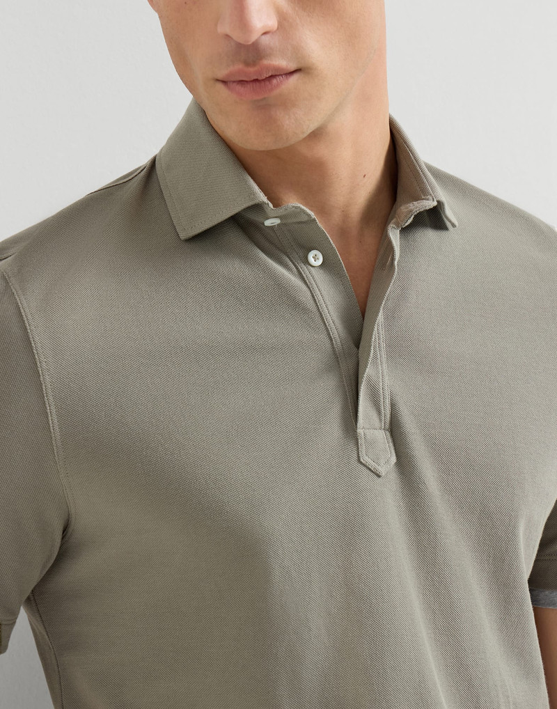 Cotton piqué shirt-style collar polo with faux-layering 4