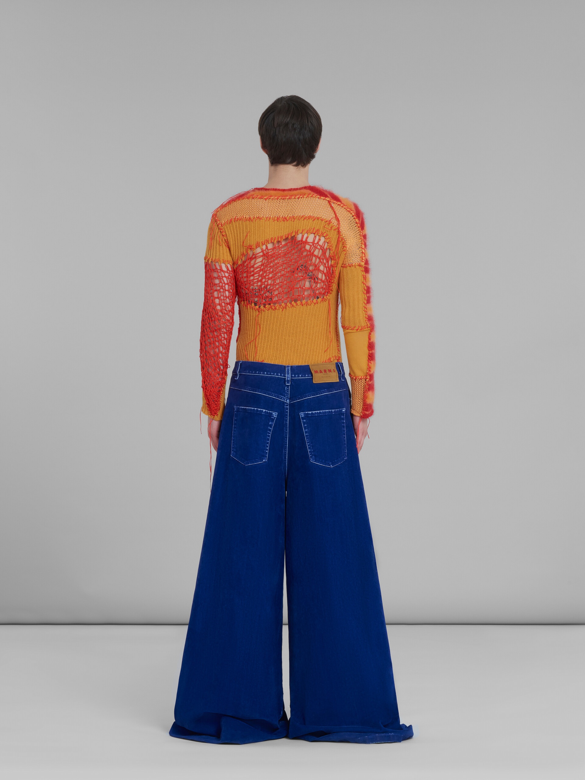 BLUE WIDE 5 POCKET TROUSERS IN FLOCKED DENIM - 3