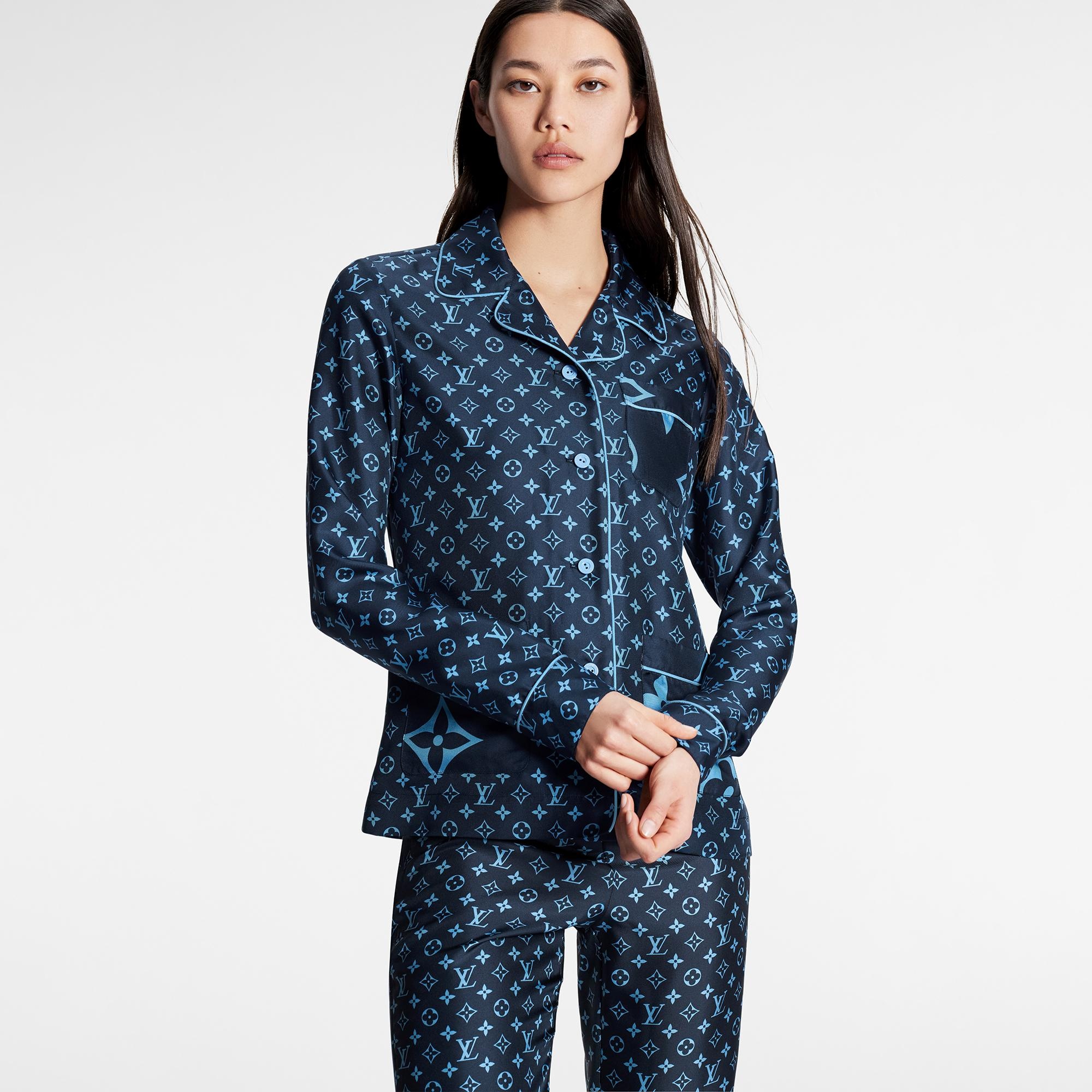 Louis Vuitton Inverted Mahina Monogram Pajama Shirt Navy. Size 36
