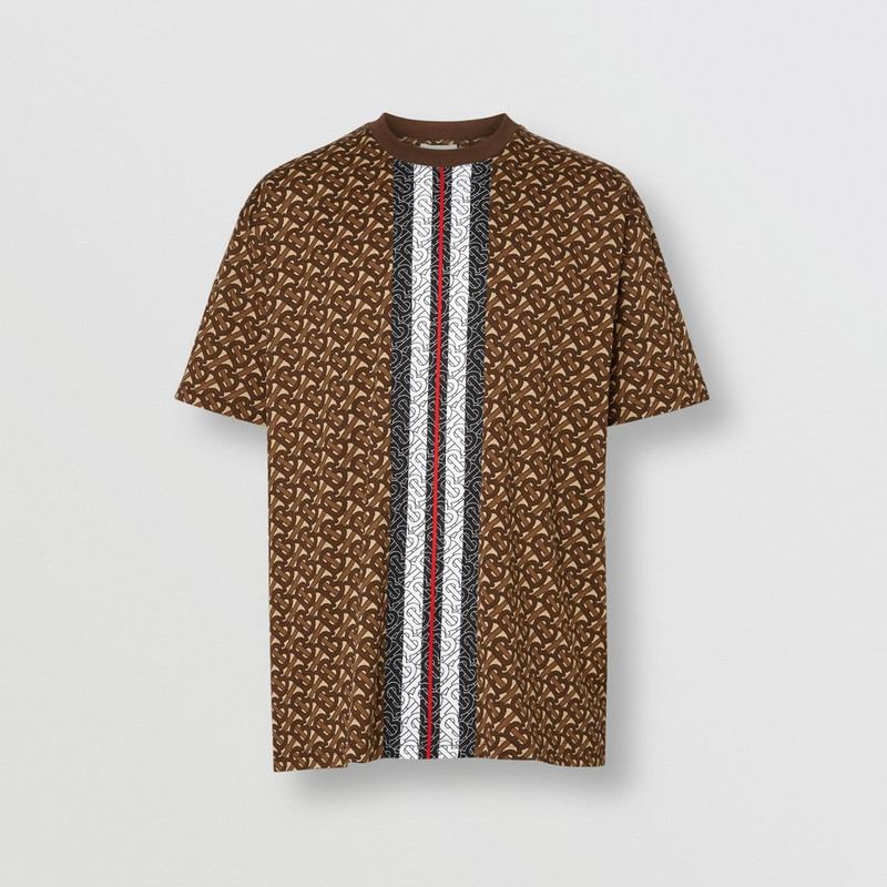 Monogram Stripe Print Cotton T-shirt - 1