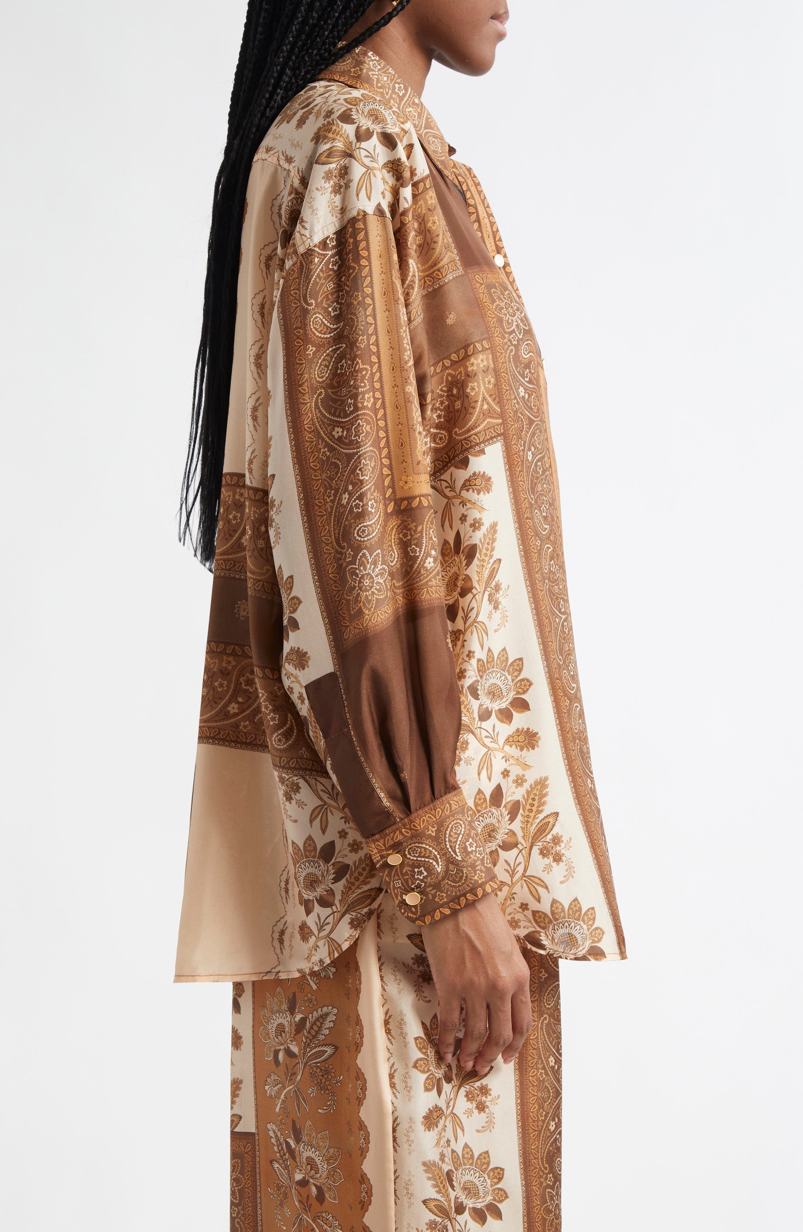 Zimmermann Lucky Oversize Silk Button-Up Shirt in Chocolate Bandana at Nordstrom - 3