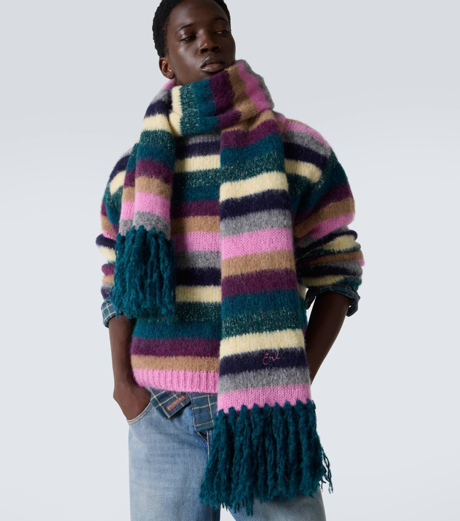 Striped alpaca wool and mohair-blend scarf - 2