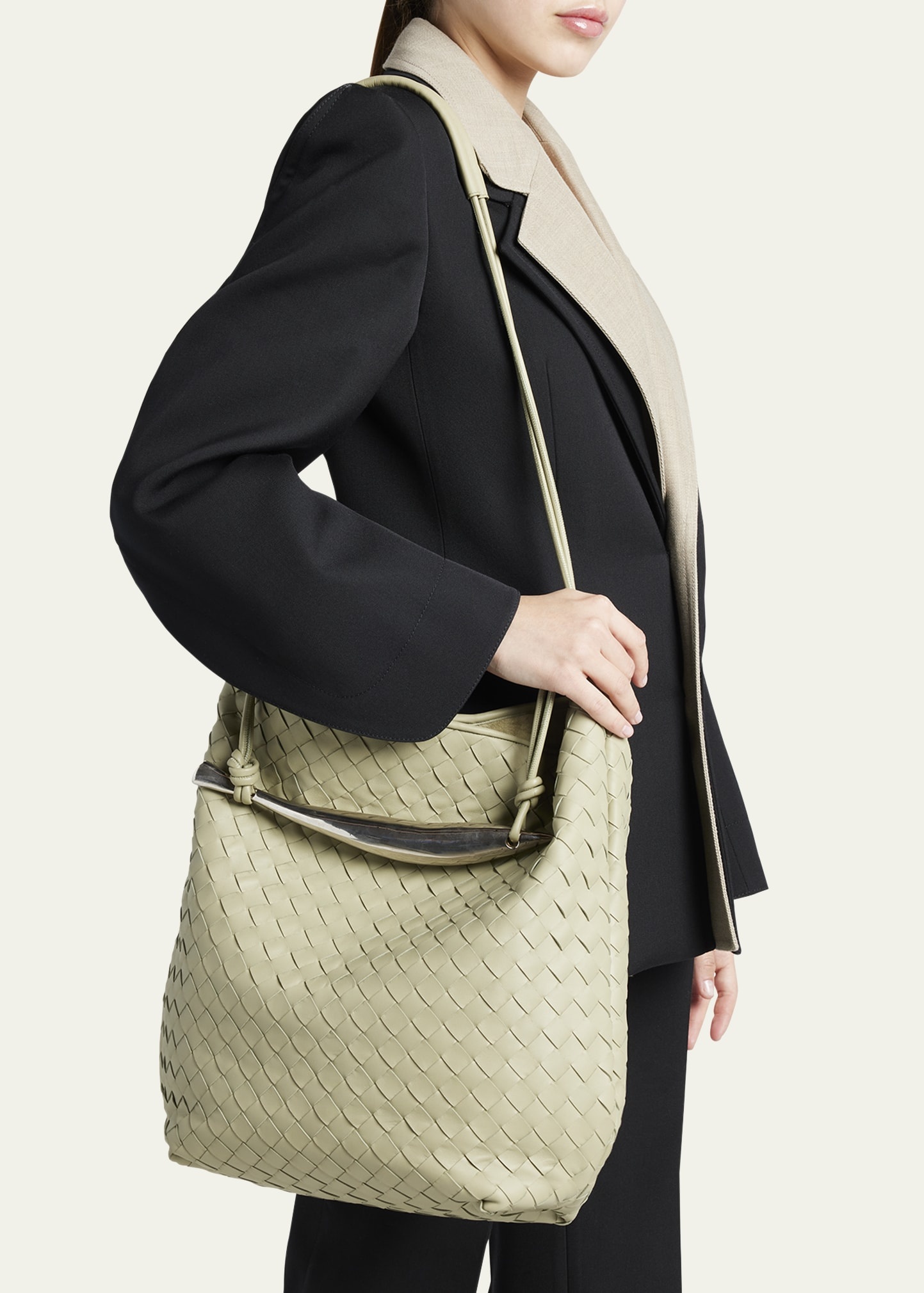 Sardine Large Intrecciato Leather Hobo Bag - 2