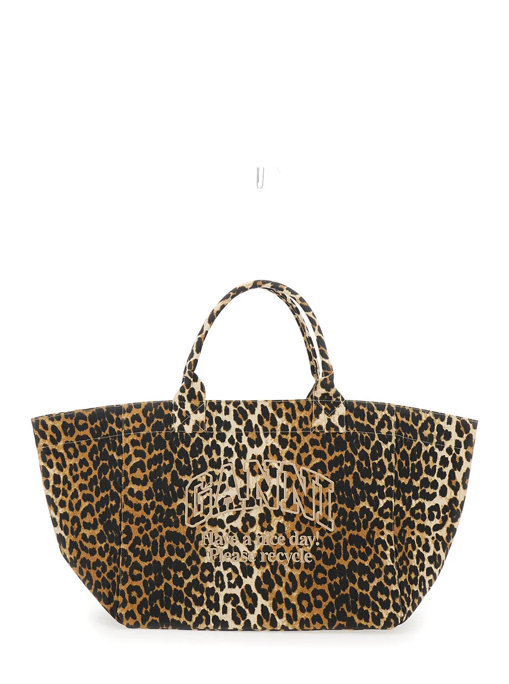 Ganni Women Brown Tote Bag With Graphic Print On The Front And All-Over Leopard Motif In Cotton Woma - 1