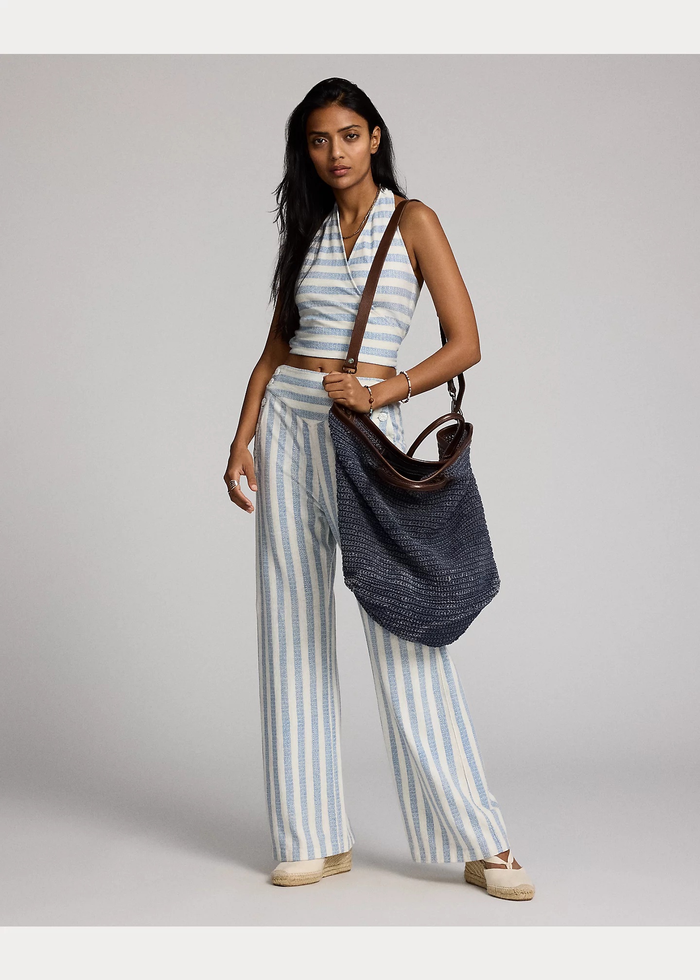 Leather-Trim Handwoven Indigo Tote - 6