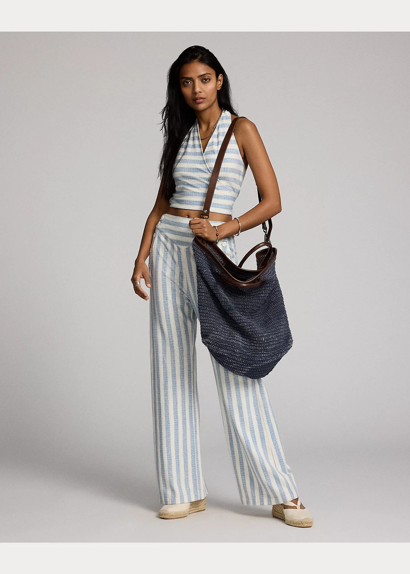 Leather-Trim Handwoven Indigo Tote 6