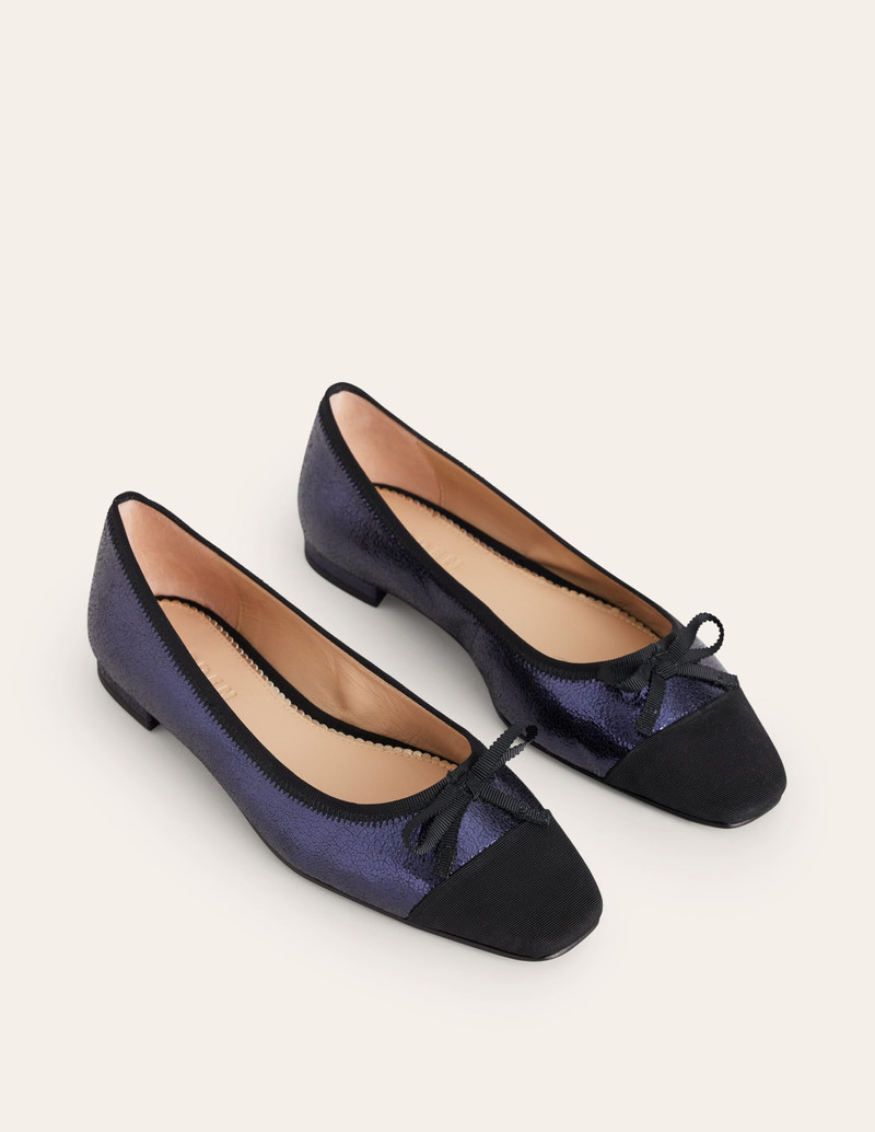Toe Cap Ballet Flat-Navy Crackle Leather 3