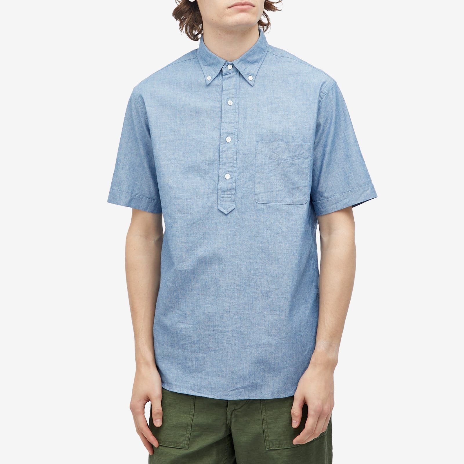 Beams Plus Button Down Popover Short Sleeve Chambray Shirt - 2